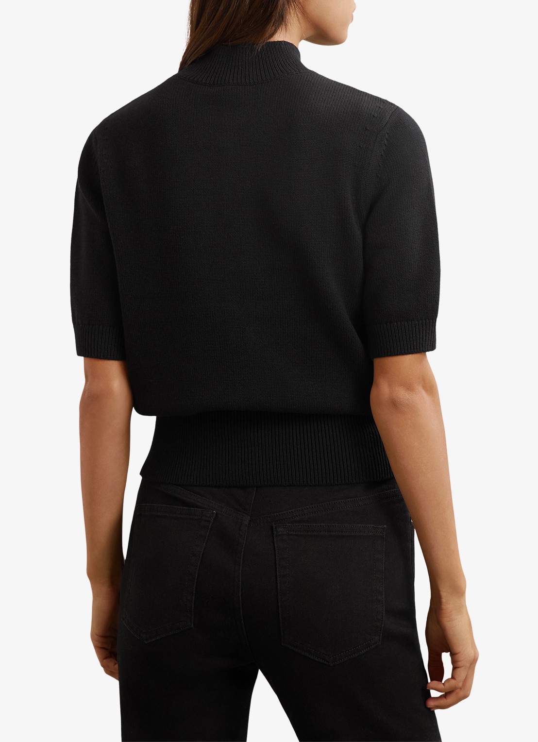 Reiss Aria fijngebreide top in wolblend met opstaande kraag - achterkant 3 black / zwart