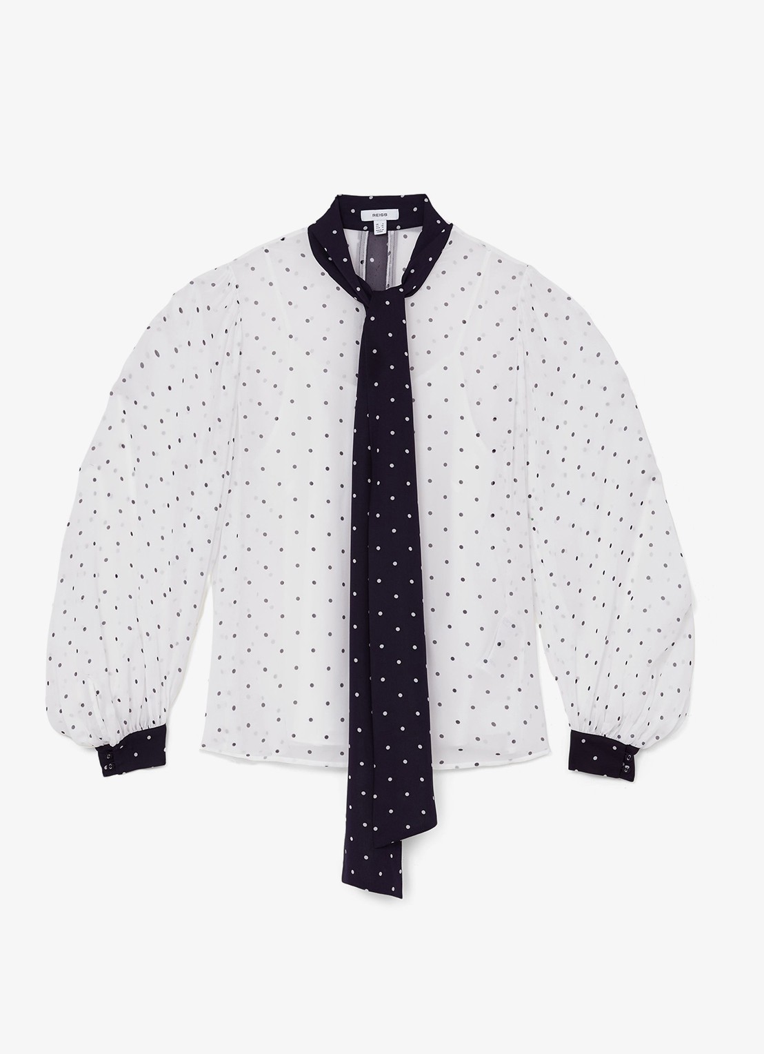 Reiss Arial blouse met sjaalkraag en stippenprint - voorkant gebroken wit