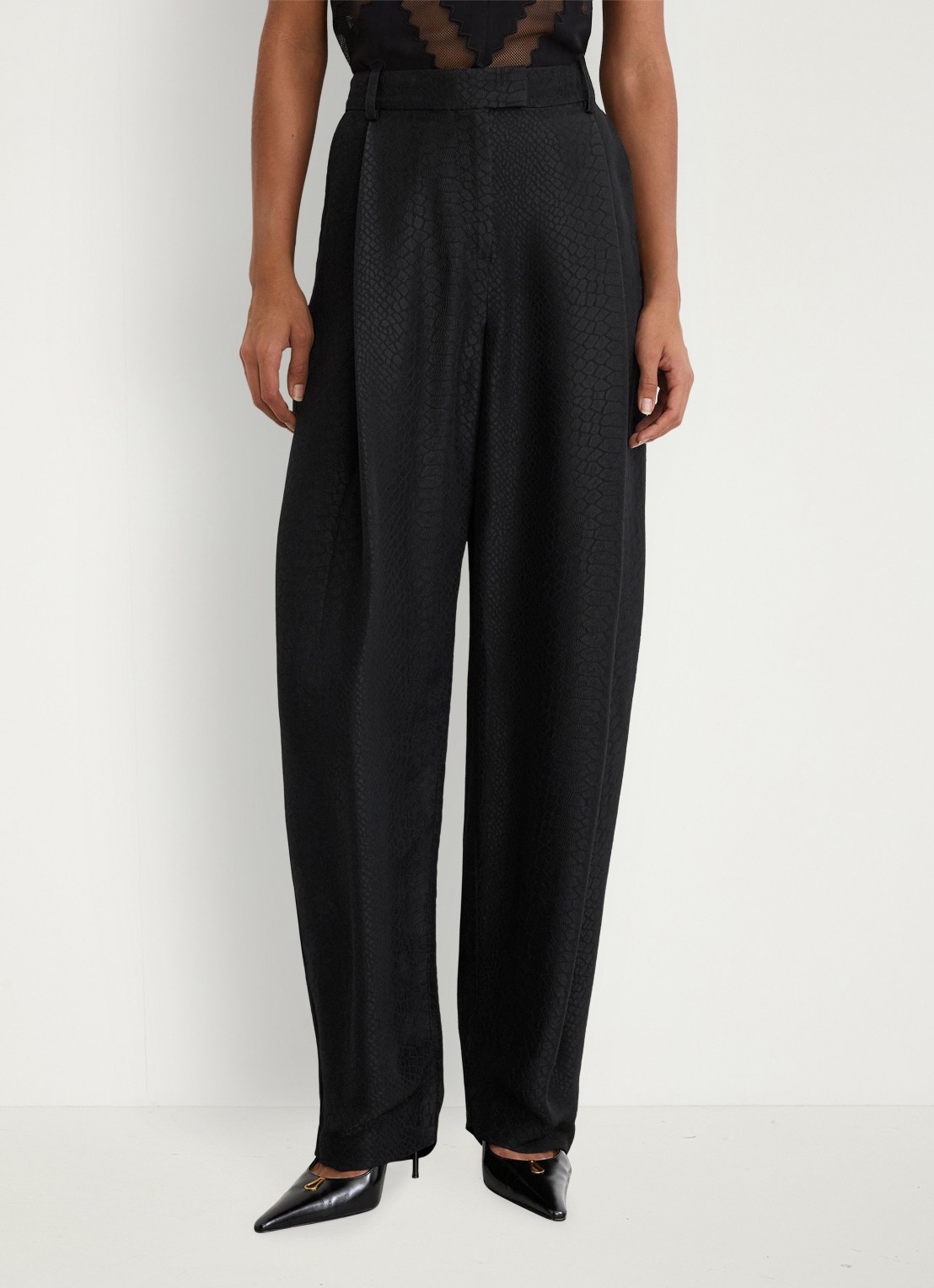 Reiss Aries high waist barrel pantalon met jacquard dessin - detail 2 black / zwart