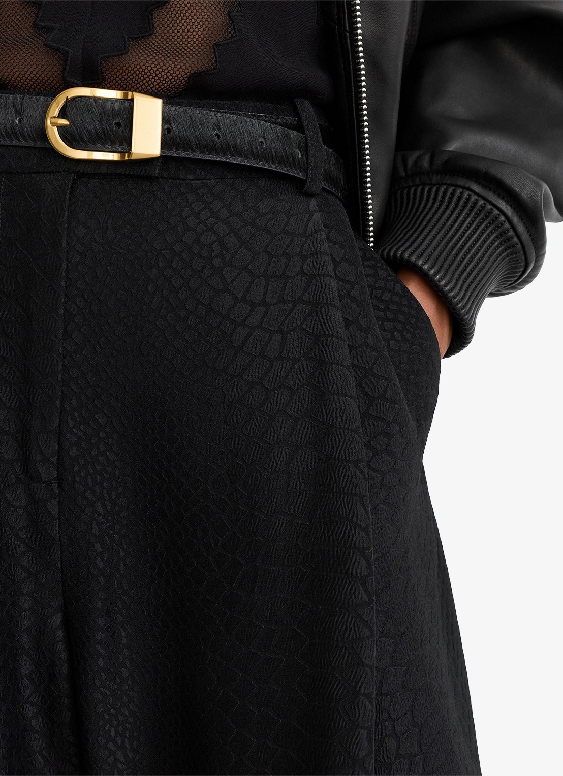 Reiss Aries high waist barrel pantalon met jacquard dessin - detail 4 black / zwart