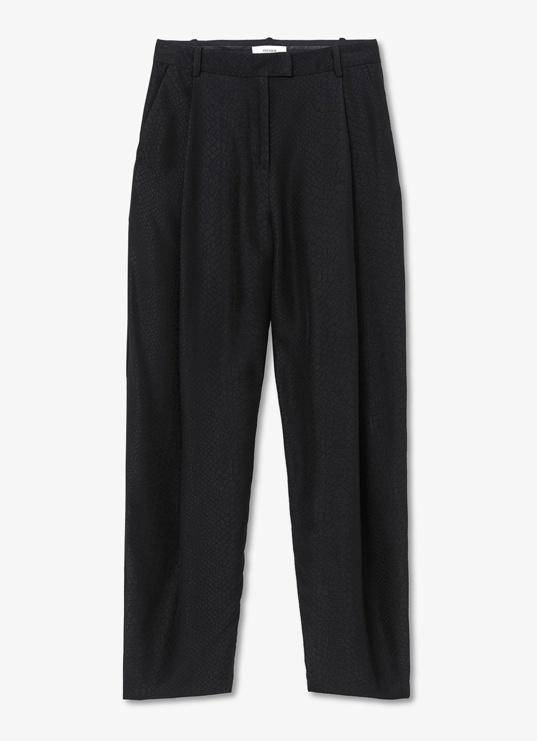 Reiss Aries high waist barrel pantalon met jacquard dessin - voorkant 6 black / zwart