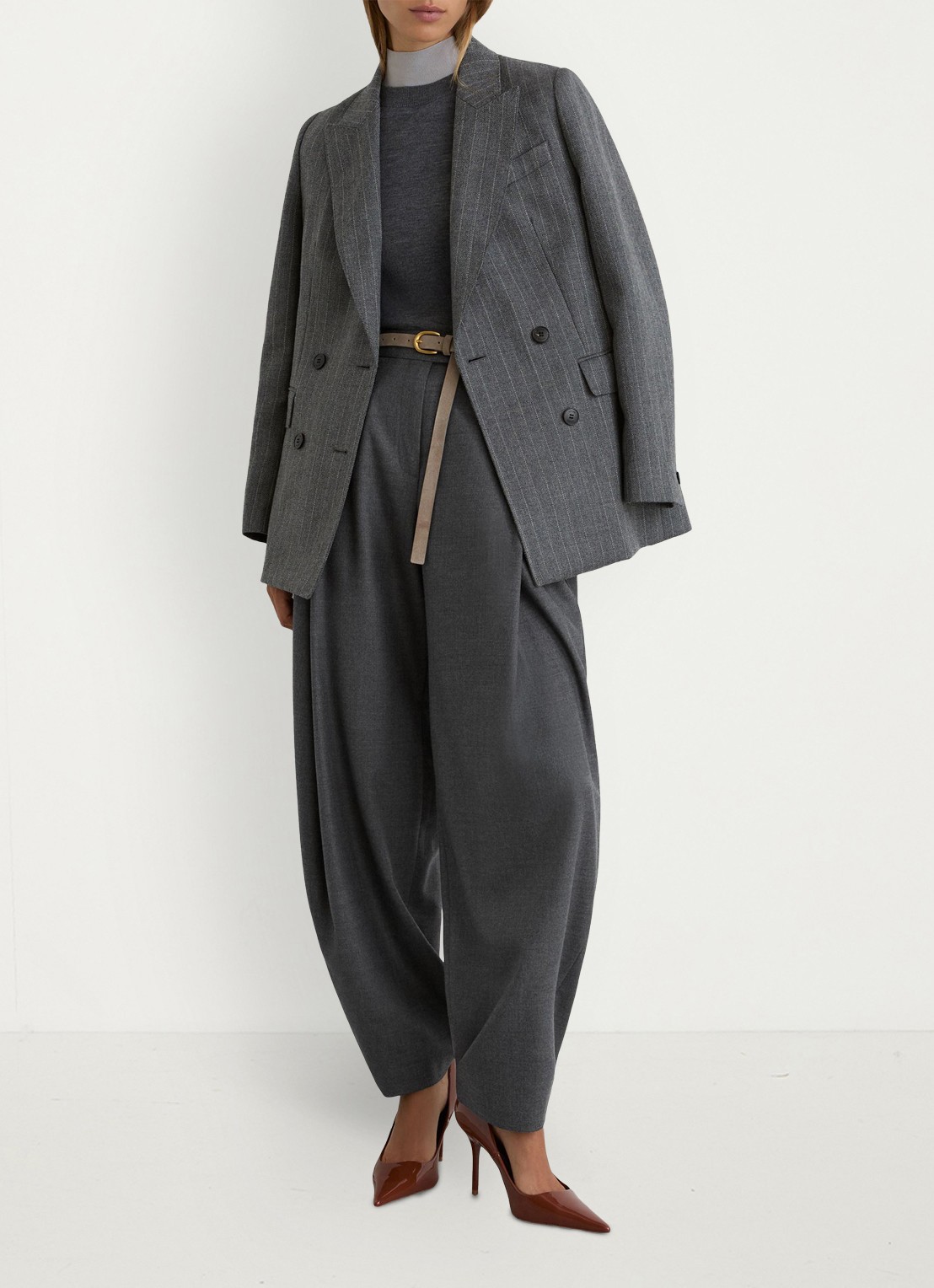 Reiss Aries high waist wide fit pantalon met steekzakken - detail 4 grijs
