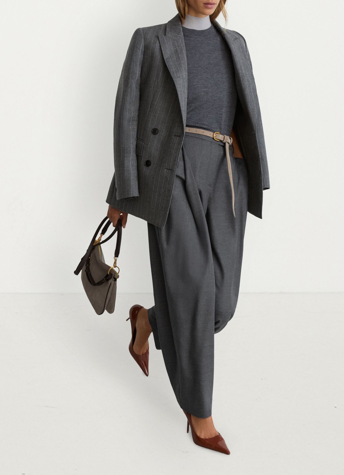 Reiss Aries high waist wide fit pantalon met steekzakken - detail 6 grijs