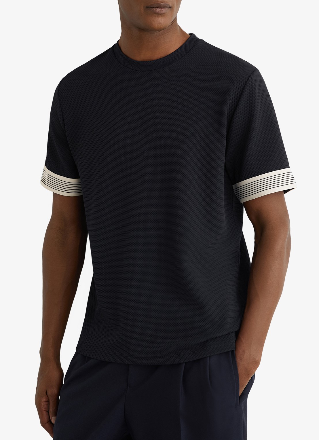 Reiss Aries T-shirt met structuur - detail donkerblauw