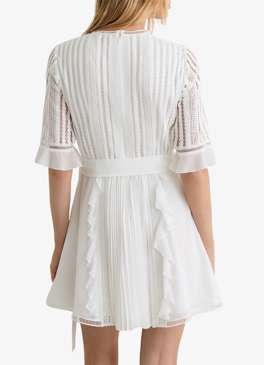 Reiss Armina mini jurk met strikceintuur - achterkant wit