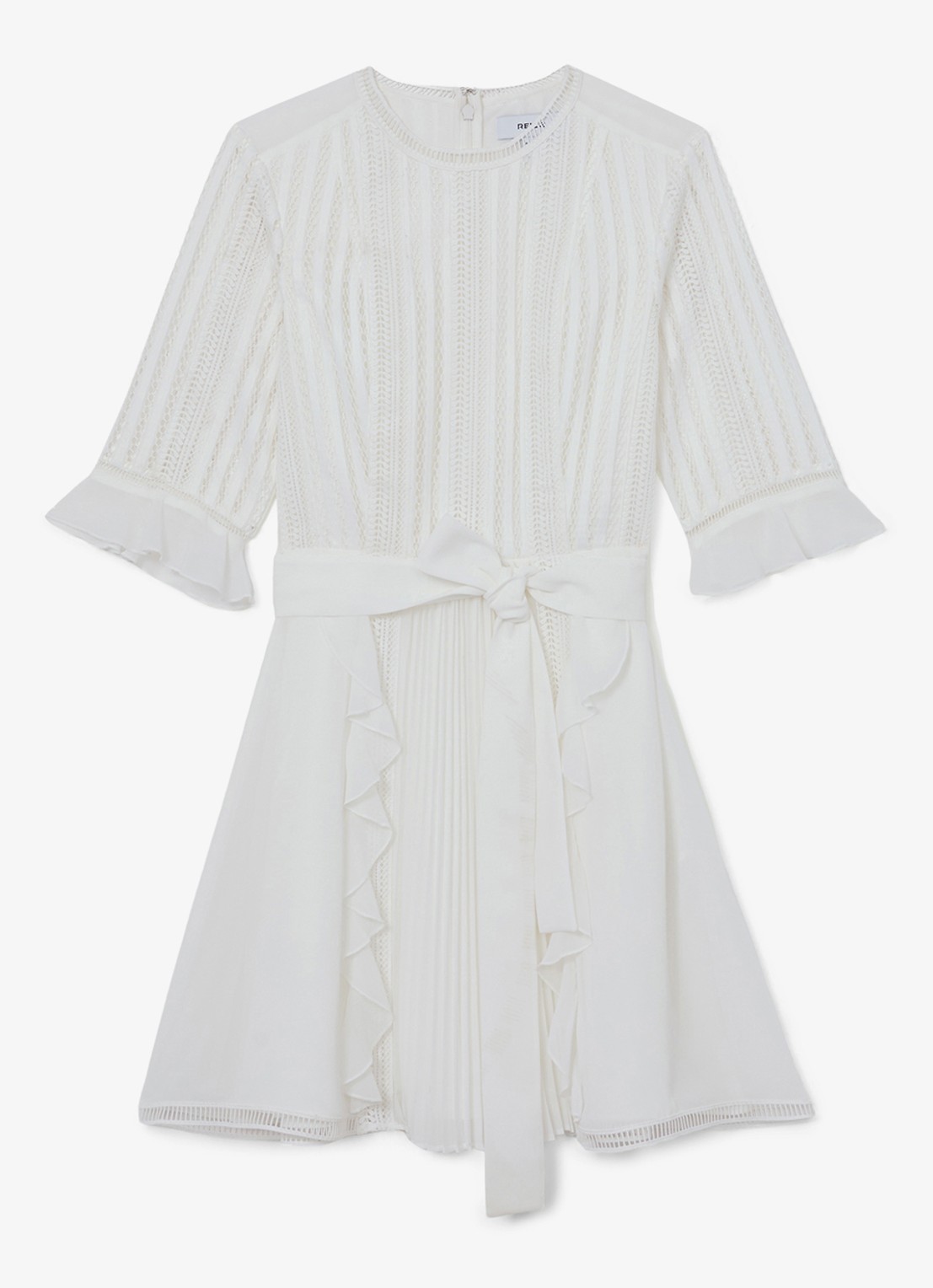 Reiss Armina mini jurk met strikceintuur - voorkant 2 wit