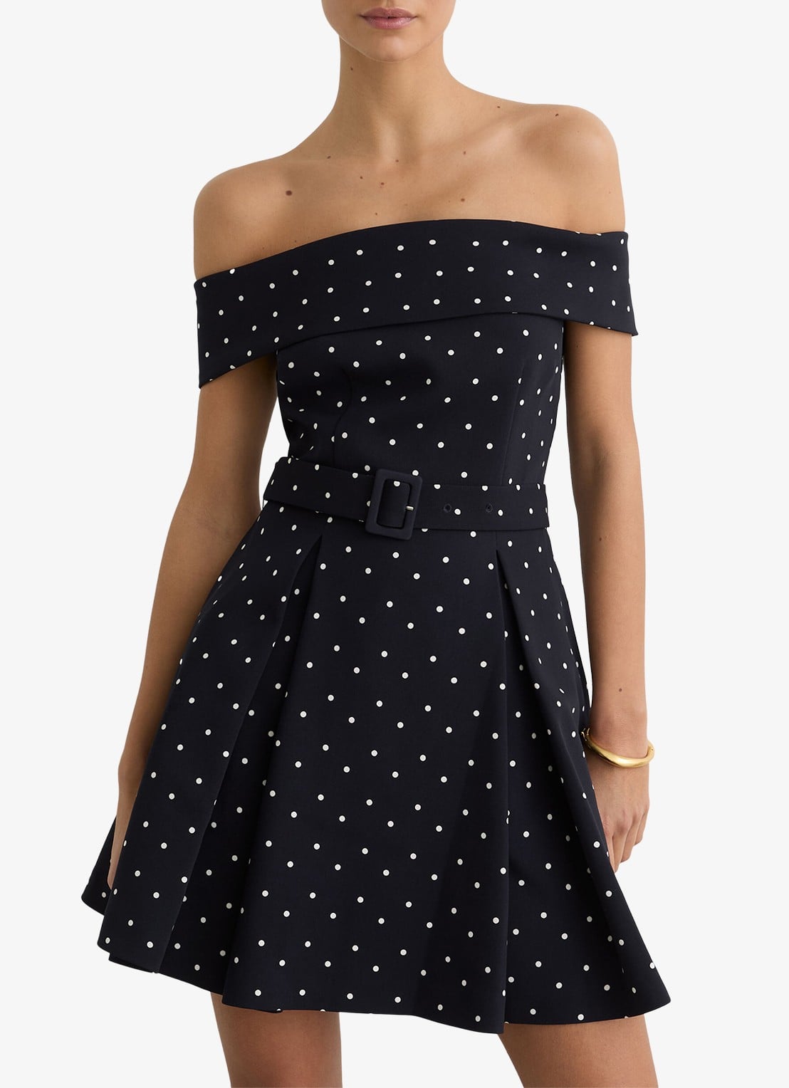 Reiss Arwen mini jurk met stippenprint - detail donkerblauw
