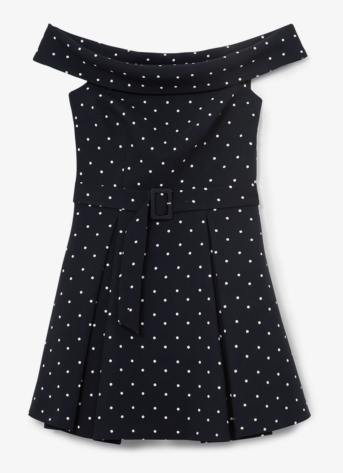 Reiss Arwen mini jurk met stippenprint - voorkant 6 donkerblauw