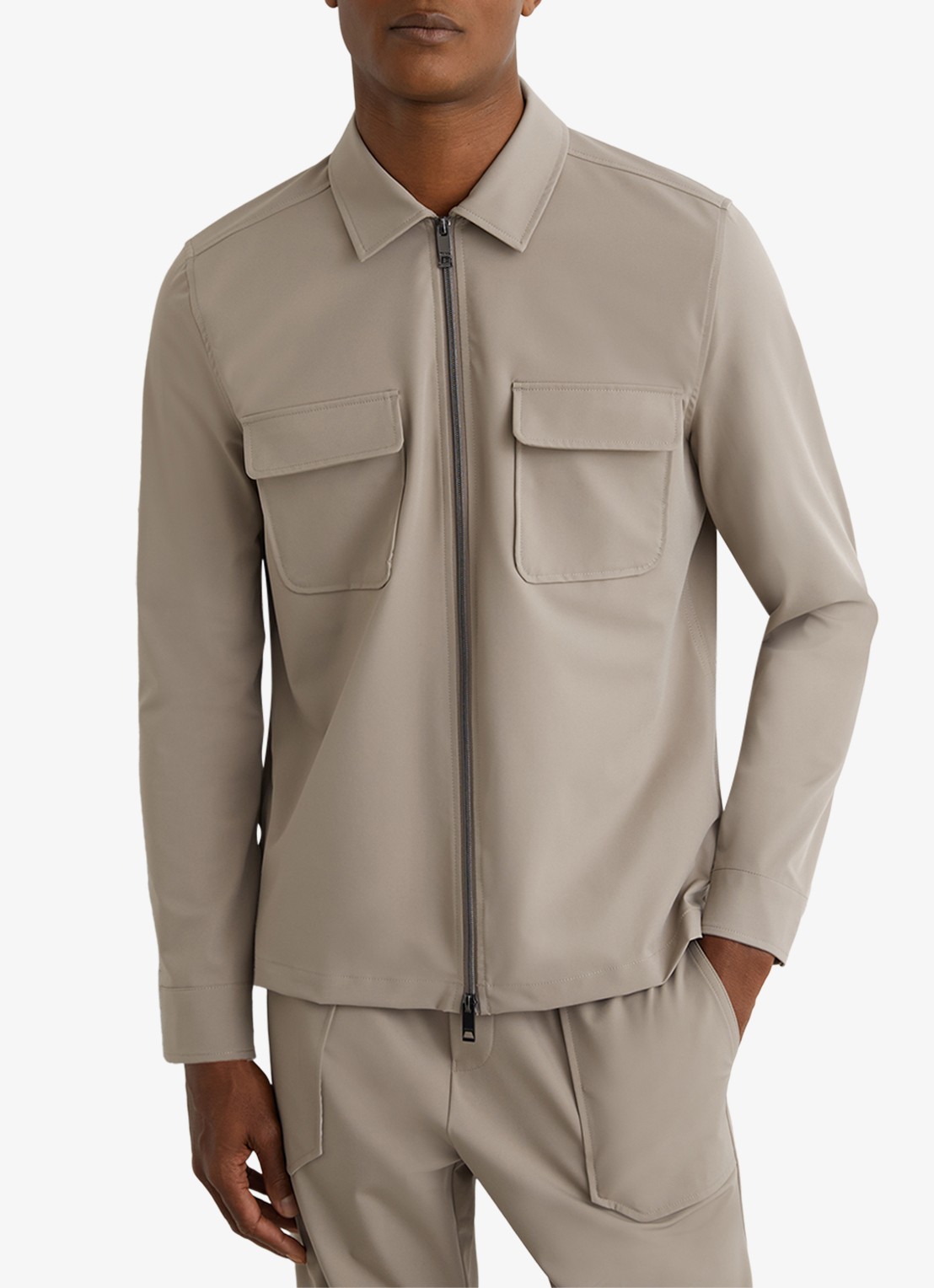Reiss Ascend overshirt met borstzakken  - detail 2 lichtbruin