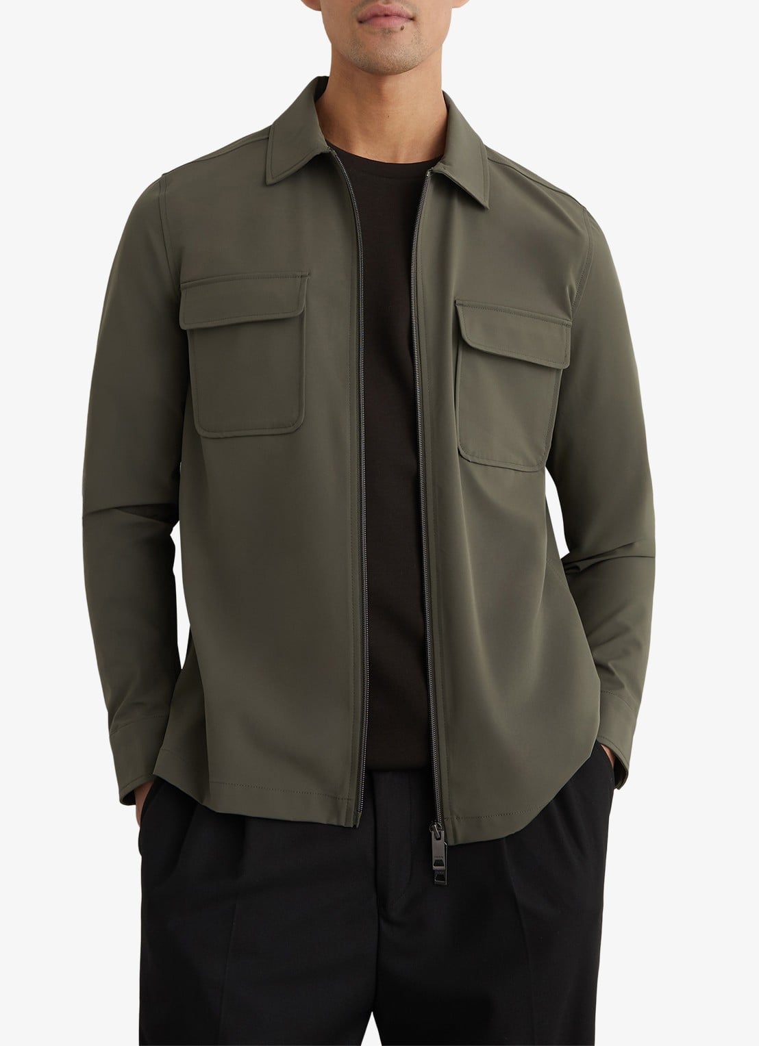 Reiss Ascend overshirt met borstzakken - detail donkergroen
