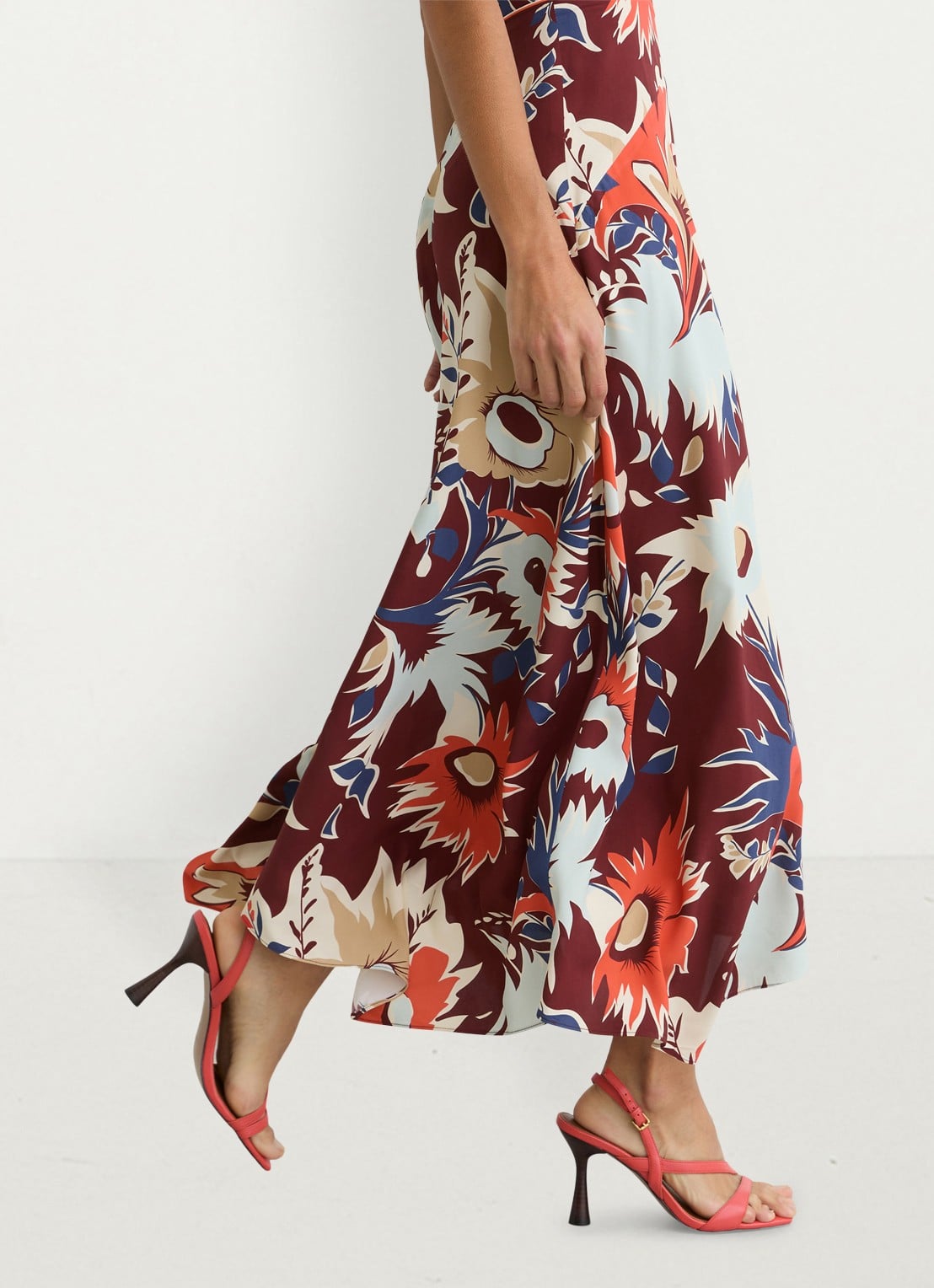 Reiss Asha midi jurk met print en cut-out details - detail 5 bordeauxrood