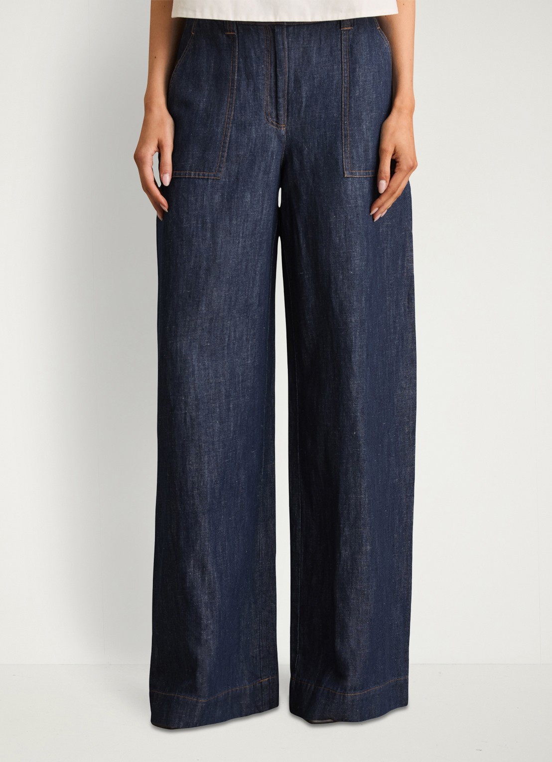 Reiss Ashby high waist fit broek van chambray - detail 2 indigo