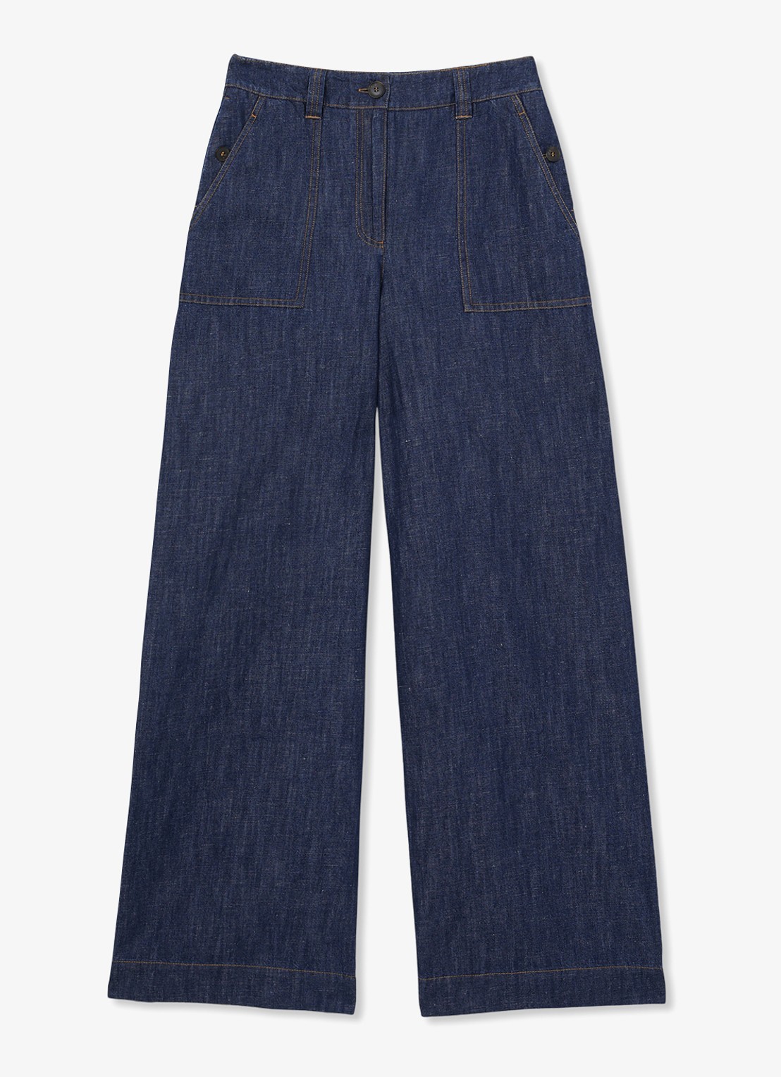 Reiss Ashby high waist fit broek van chambray - voorkant 4 indigo