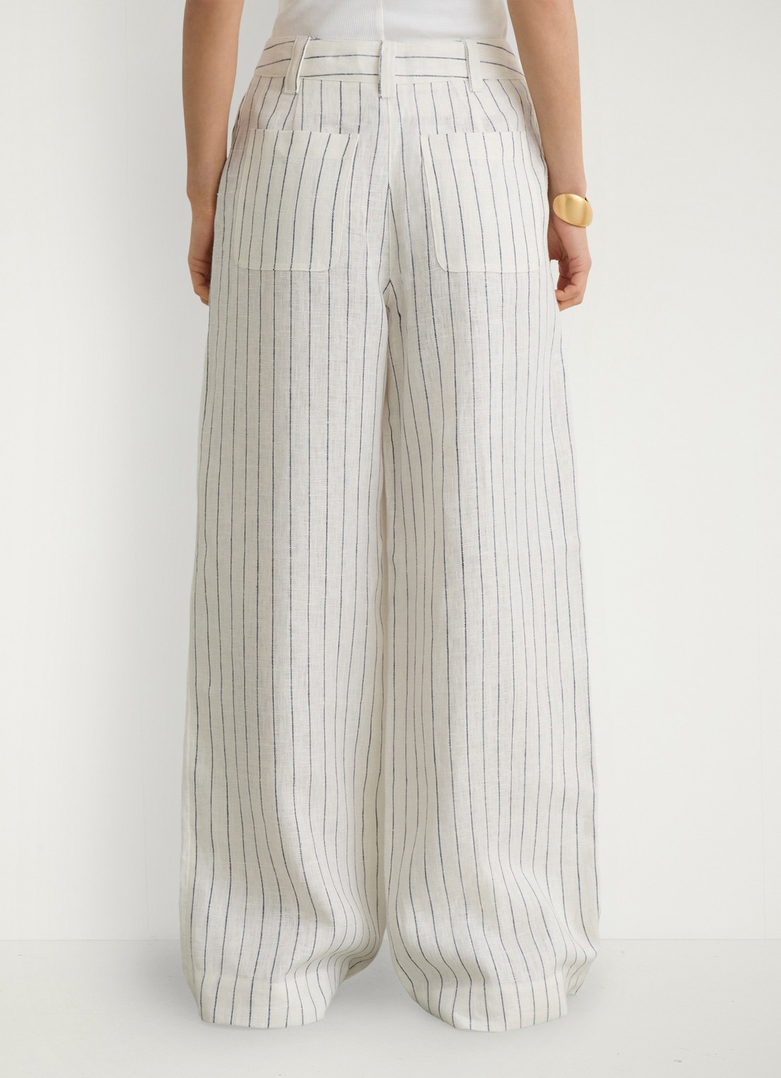 Reiss Ashby high waist wide fit pantalon van linnen - achterkant 7 gebroken wit