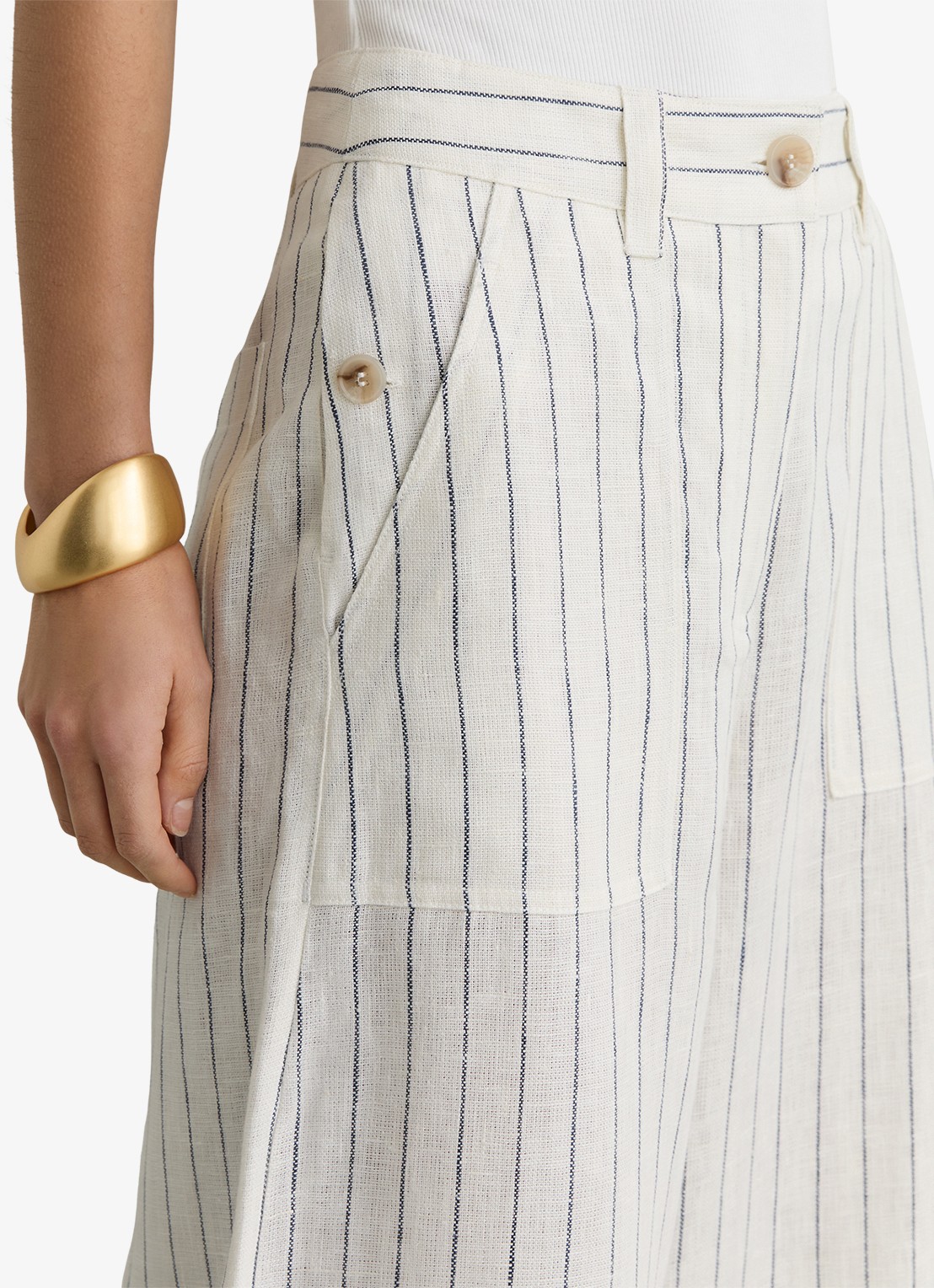 Reiss Ashby high waist wide fit pantalon van linnen - detail 4 gebroken wit