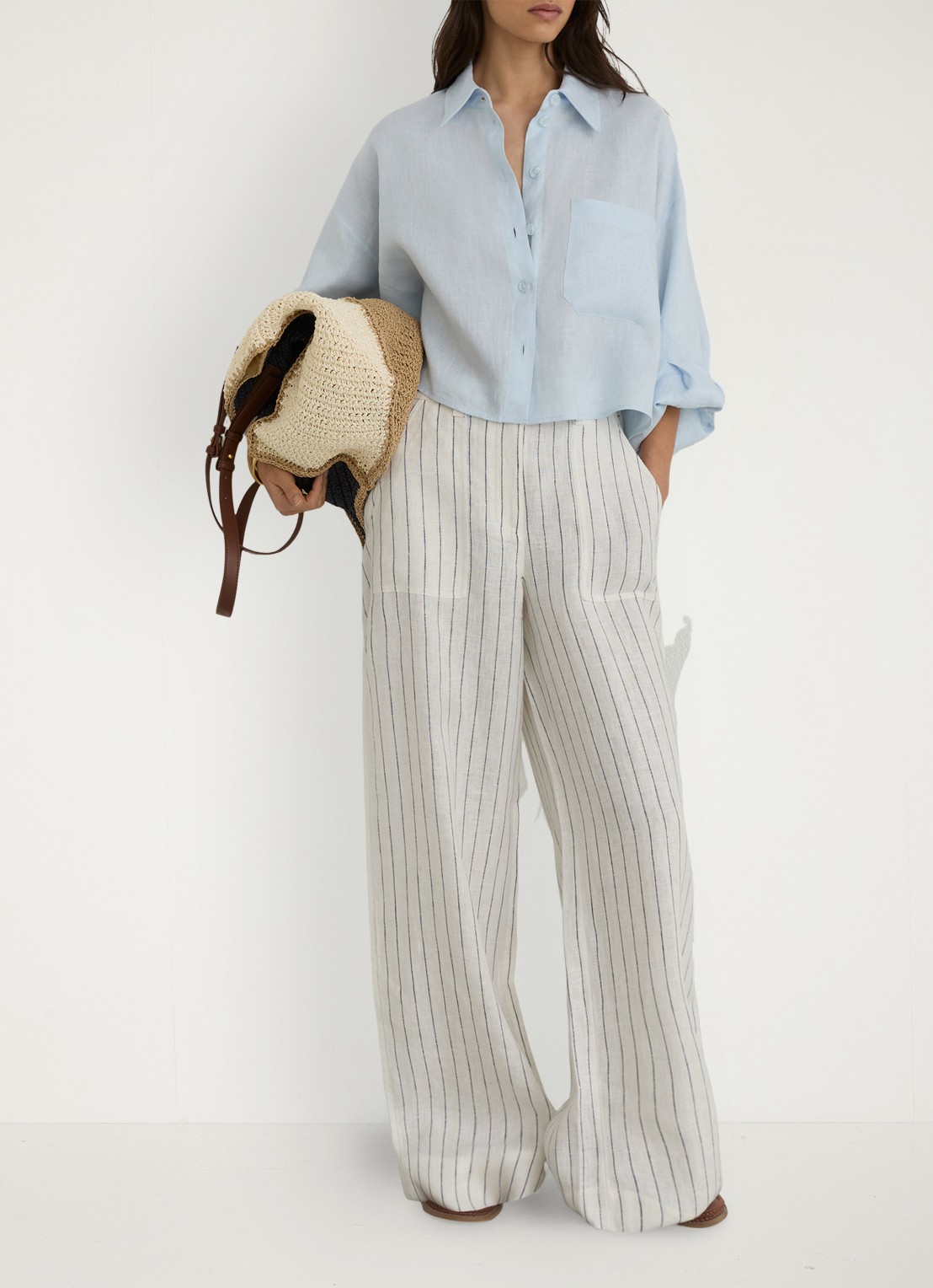 Reiss Ashby high waist wide fit pantalon van linnen - detail 5 gebroken wit