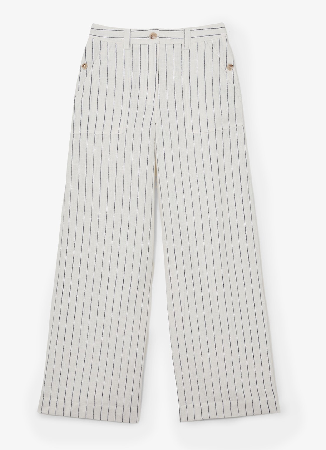 Reiss Ashby high waist wide fit pantalon van linnen - voorkant gebroken wit