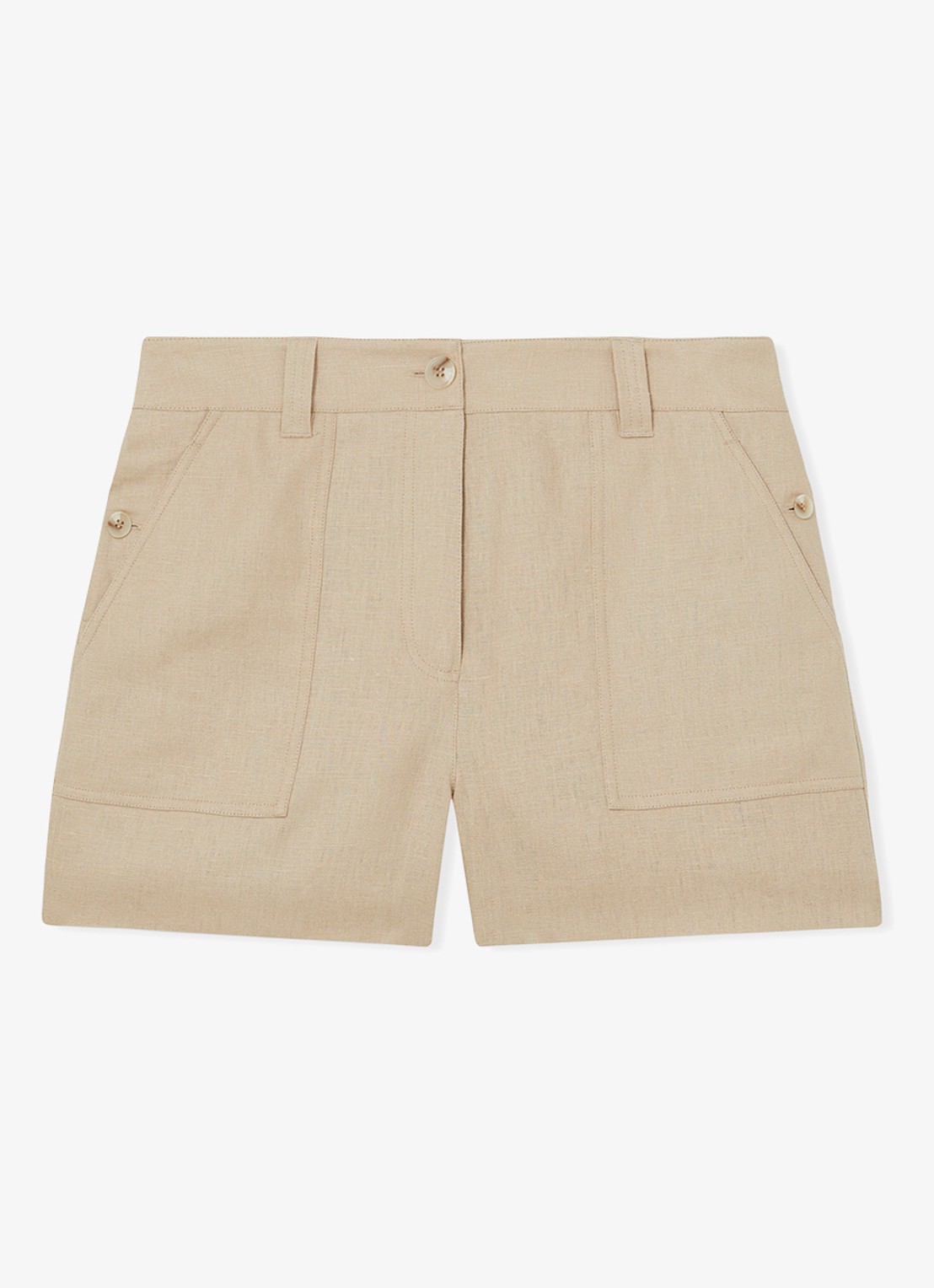 Reiss ASHBY Linen Shorts - voorkant beige