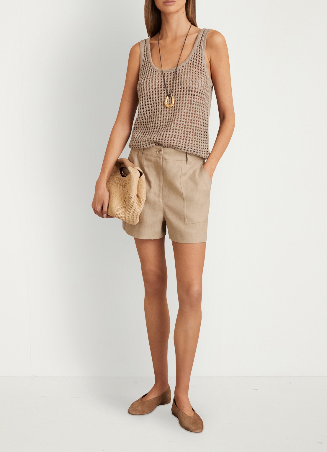 Reiss ASHBY Linen Shorts - voorkant 2 beige