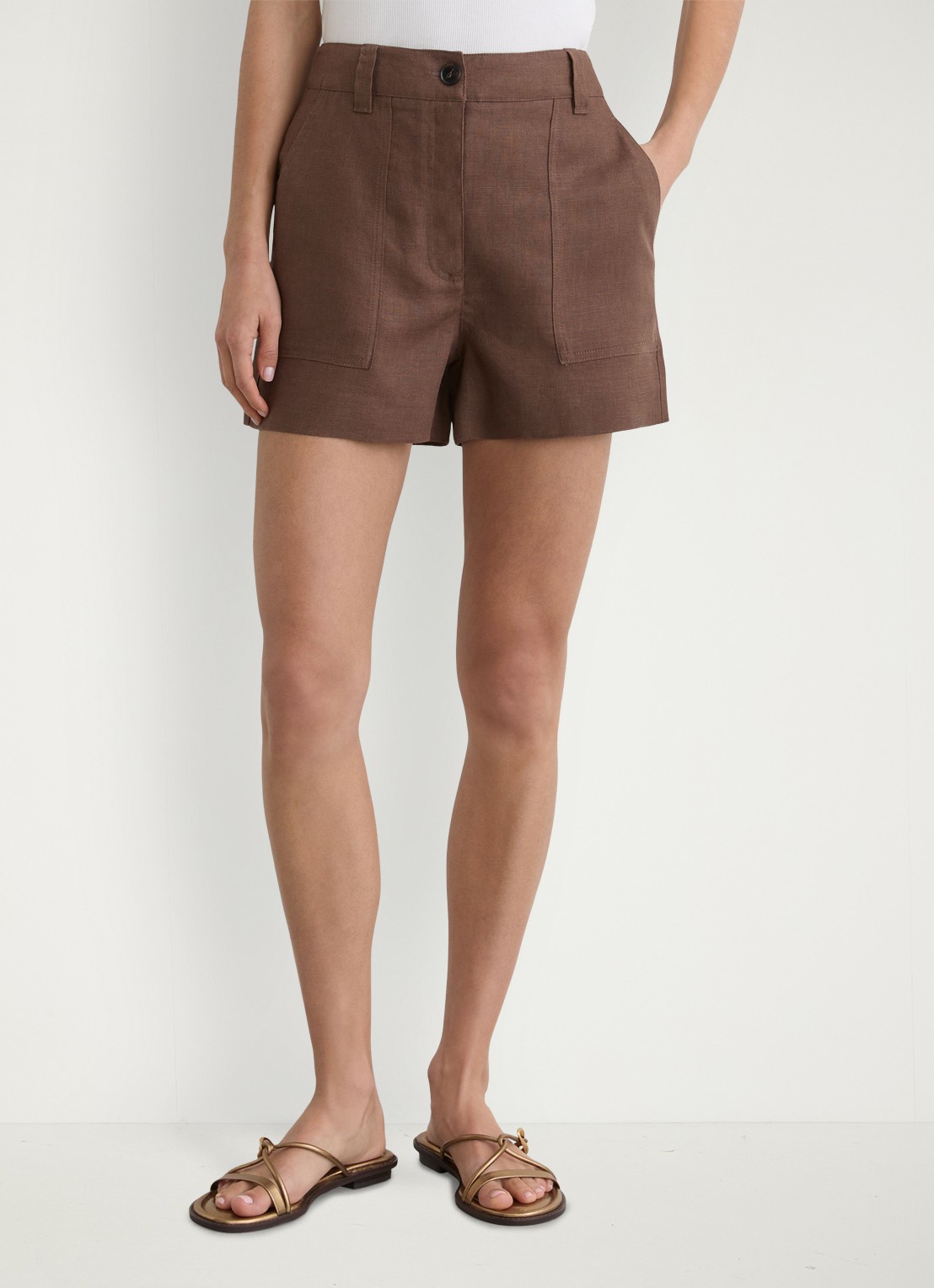 Reiss ASHBY Linen Shorts - detail 3 chocoladebruin
