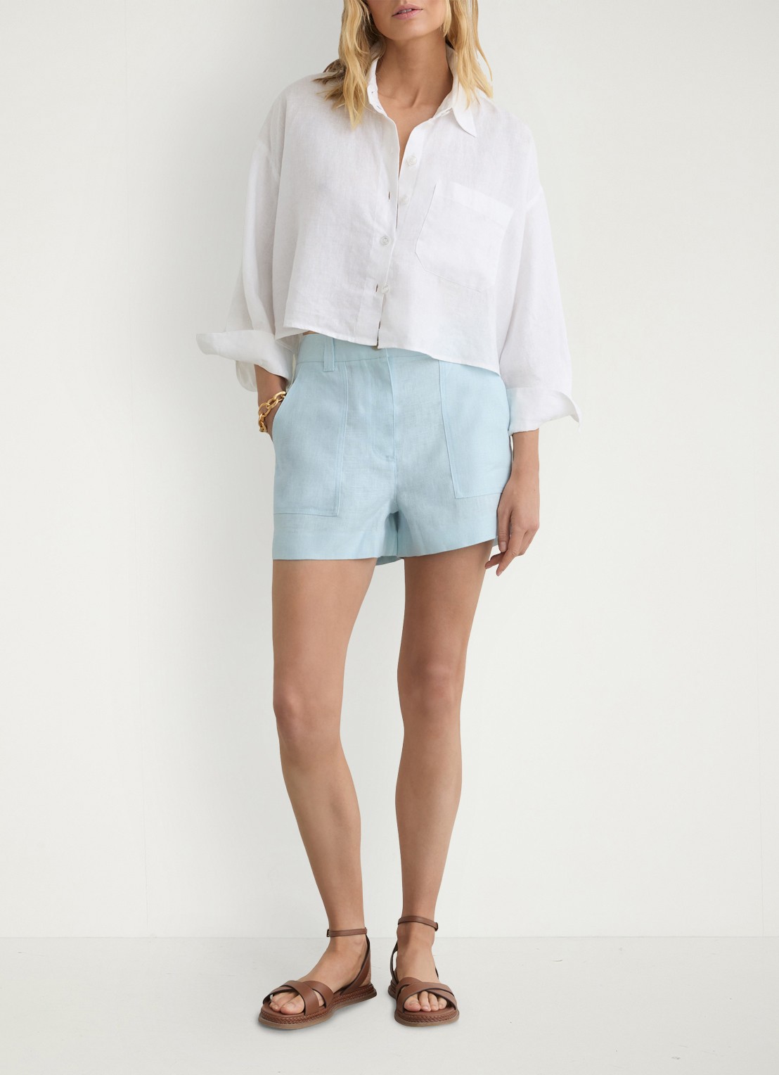 Reiss ASHBY Linen Shorts - voorkant 3 lichtblauw