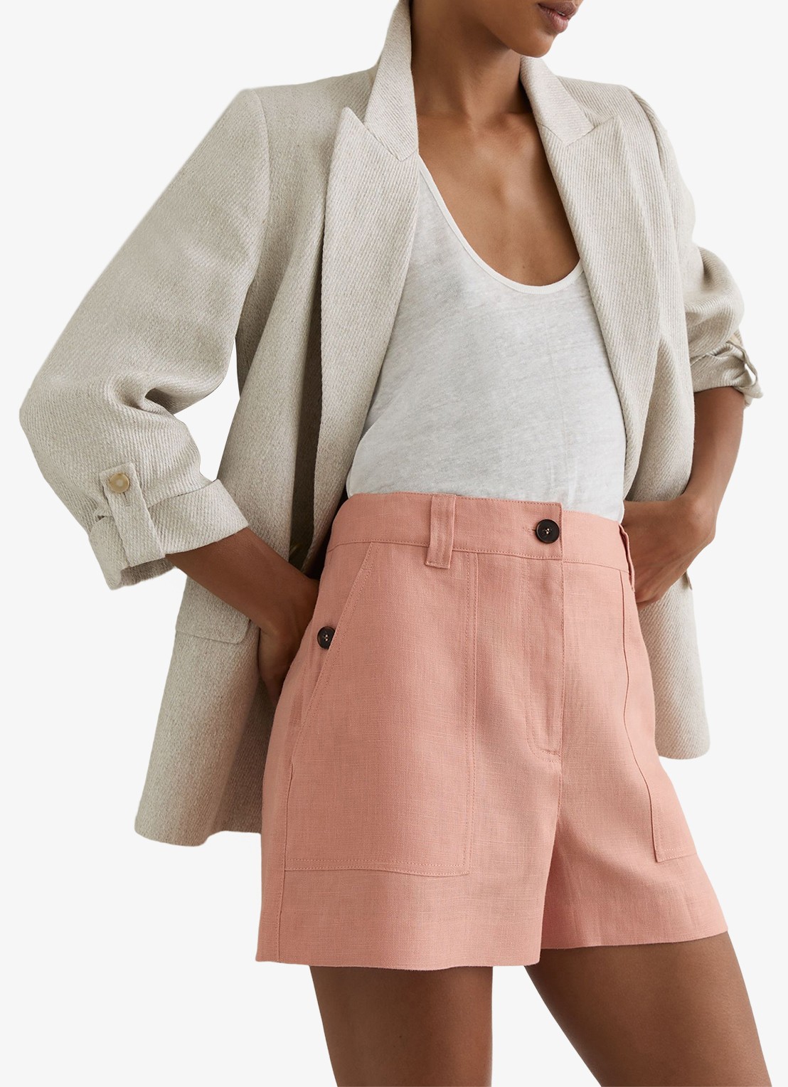 Reiss ASHBY Linen Shorts - detail 3 zalmroze