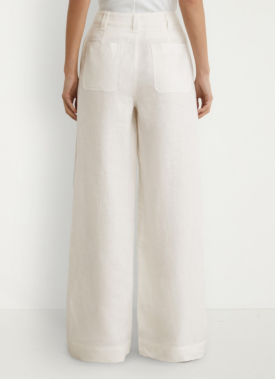 Reiss Ashby mid waist wide fit broek van linnen met steekzakken - achterkant wit