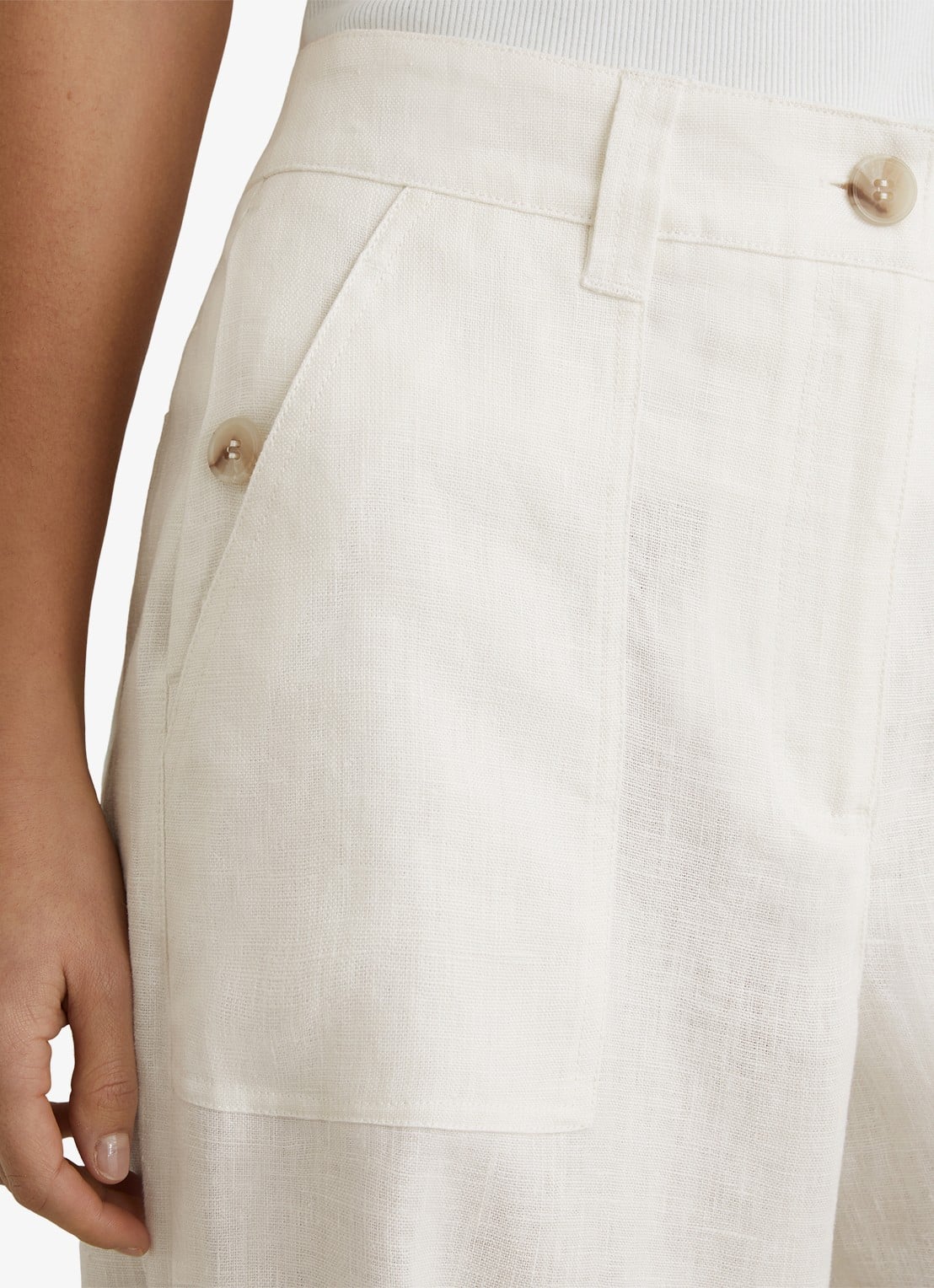 Reiss Ashby mid waist wide fit broek van linnen met steekzakken - detail 4 wit