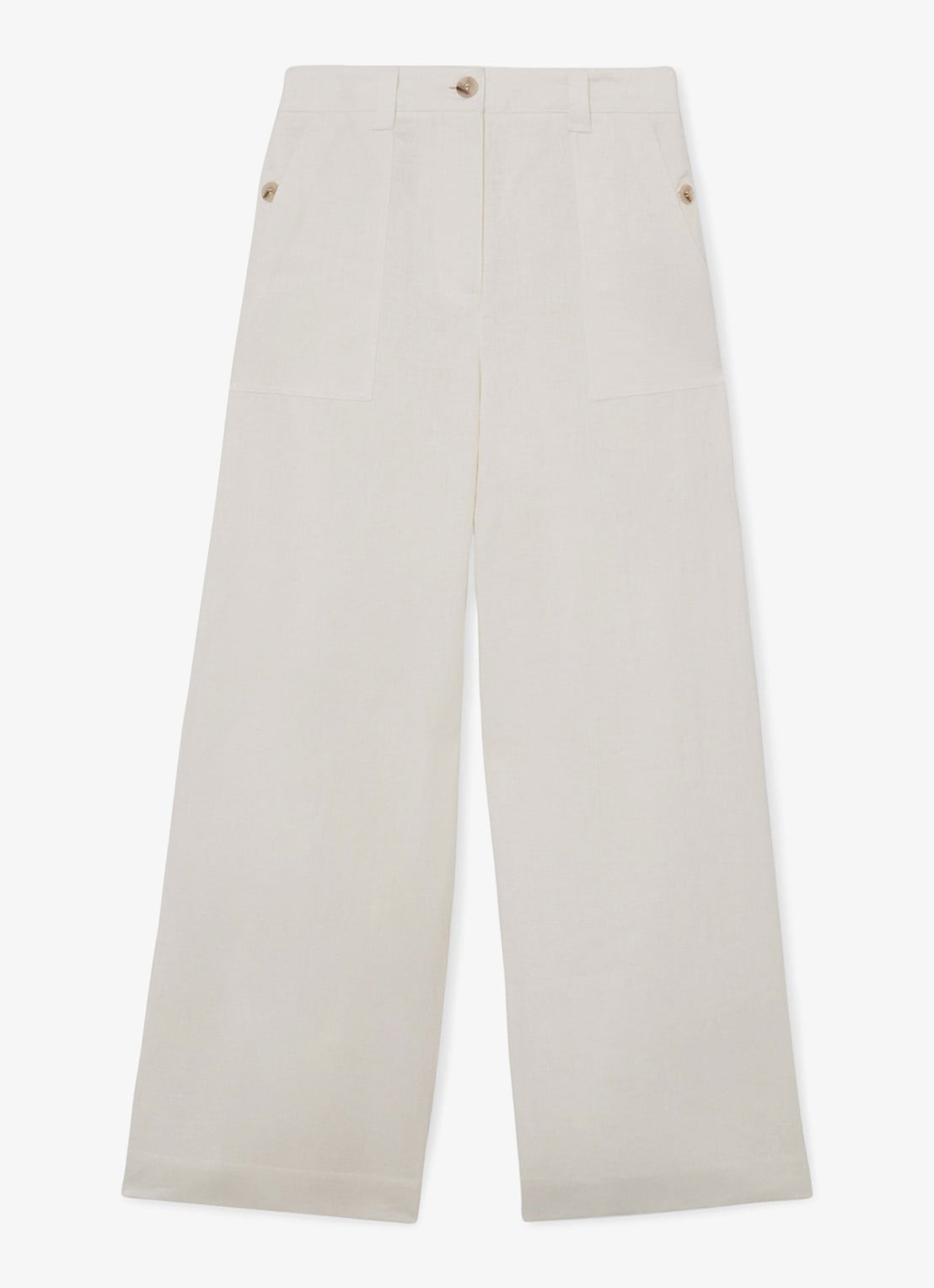 Reiss Ashby mid waist wide fit broek van linnen met steekzakken - voorkant 2 wit