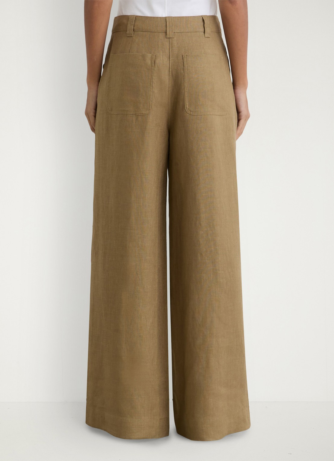 Reiss Ashby mid waist wide fit broek van linnen met steekzakken - achterkant khaki