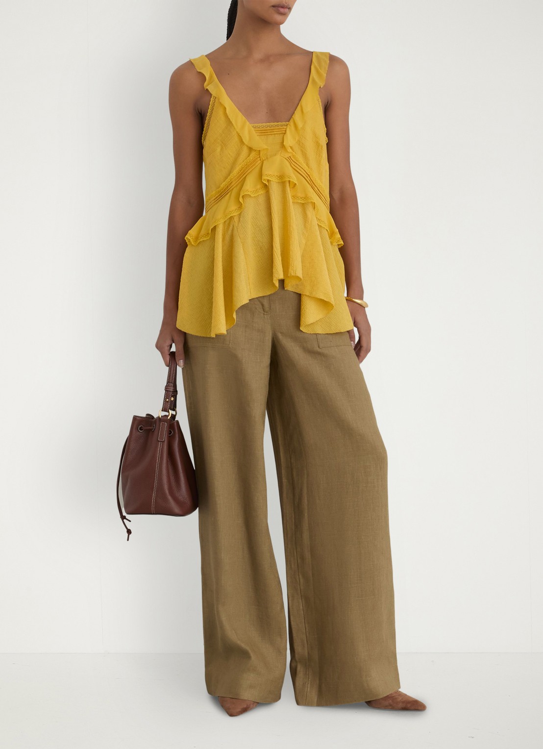 Reiss Ashby mid waist wide fit broek van linnen met steekzakken - detail 6 khaki