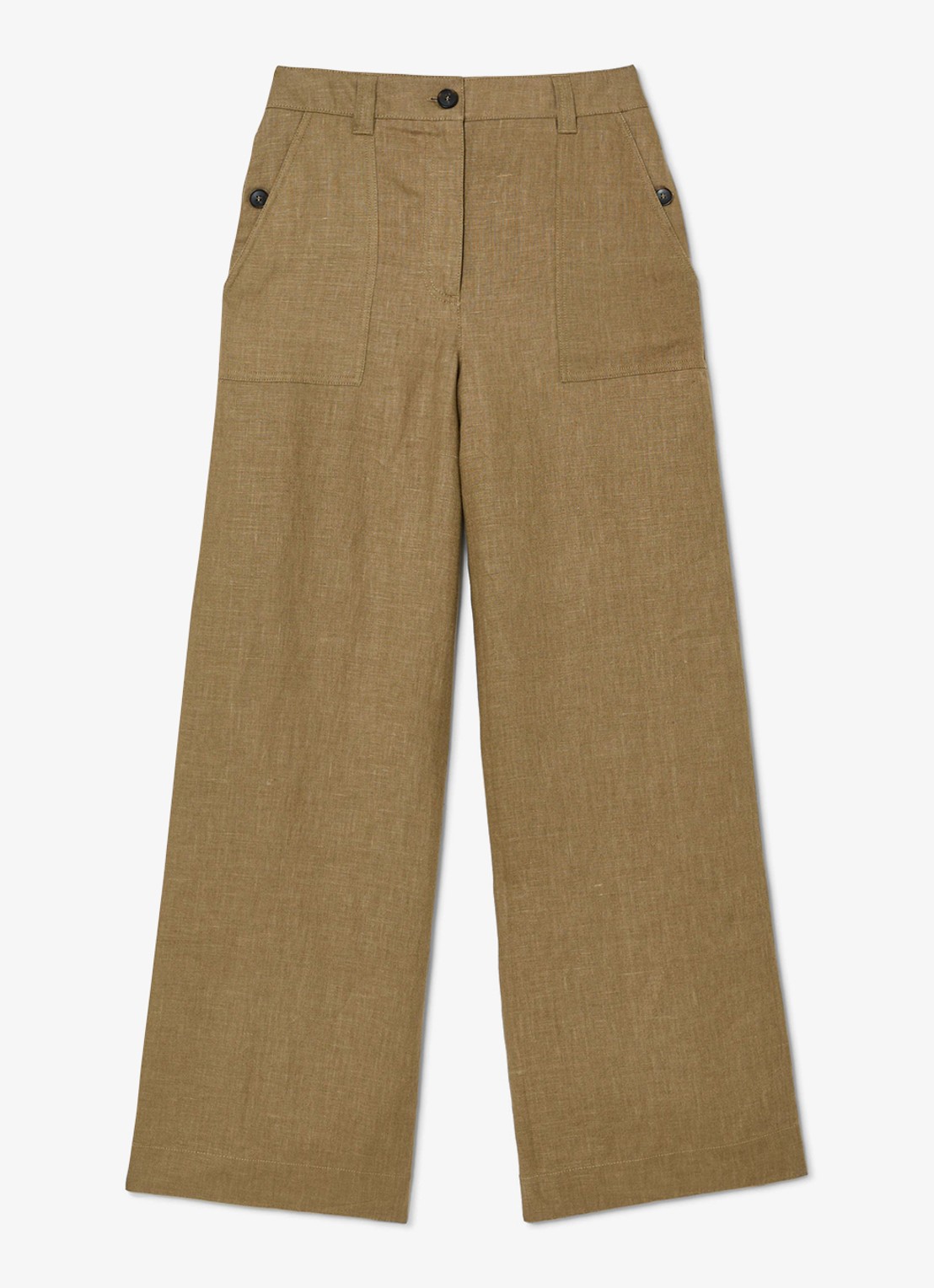 Reiss Ashby mid waist wide fit broek van linnen met steekzakken - voorkant 2 khaki