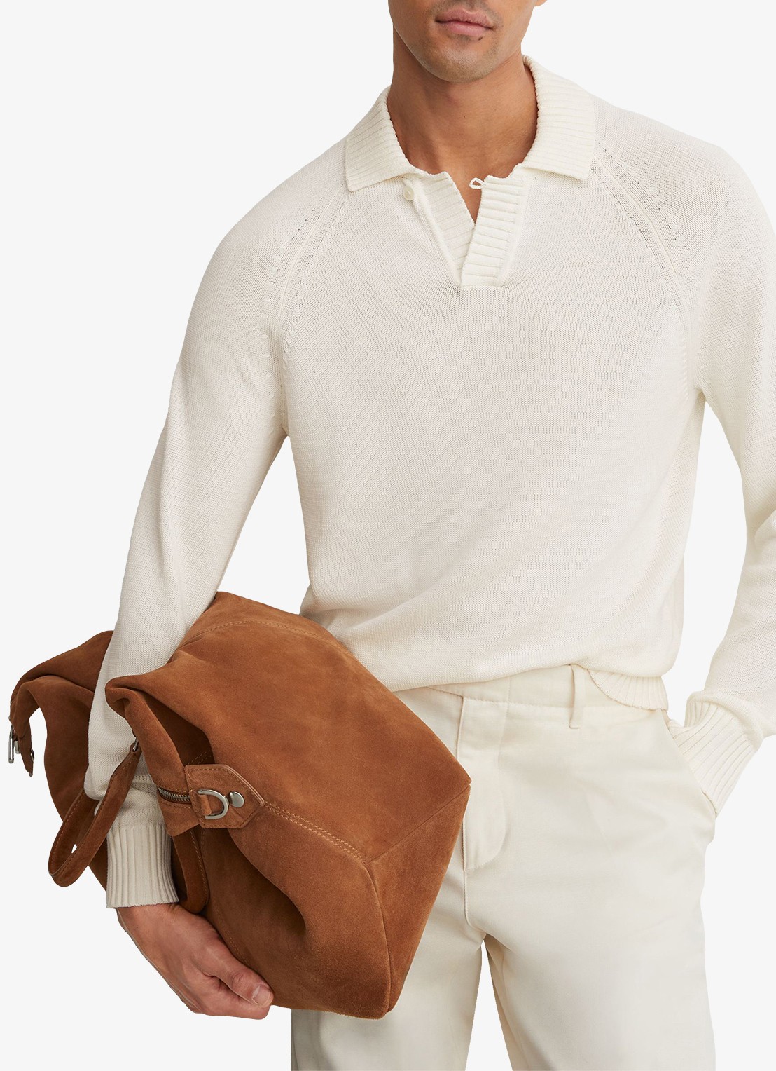 Reiss Ashdown Cotton Open-Collar Polo Jumper - detail 3 wit