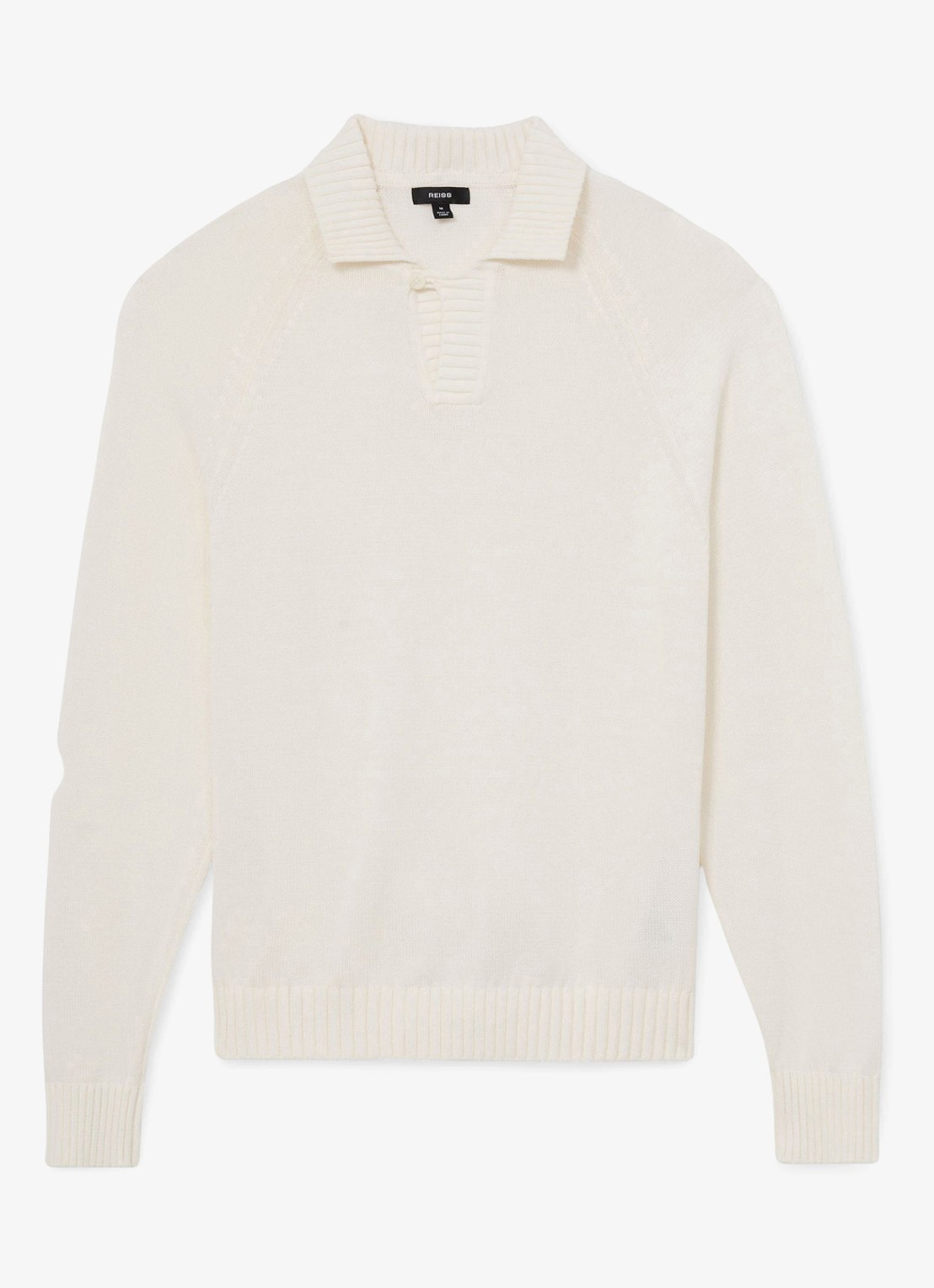 Reiss Ashdown Cotton Open-Collar Polo Jumper - voorkant wit