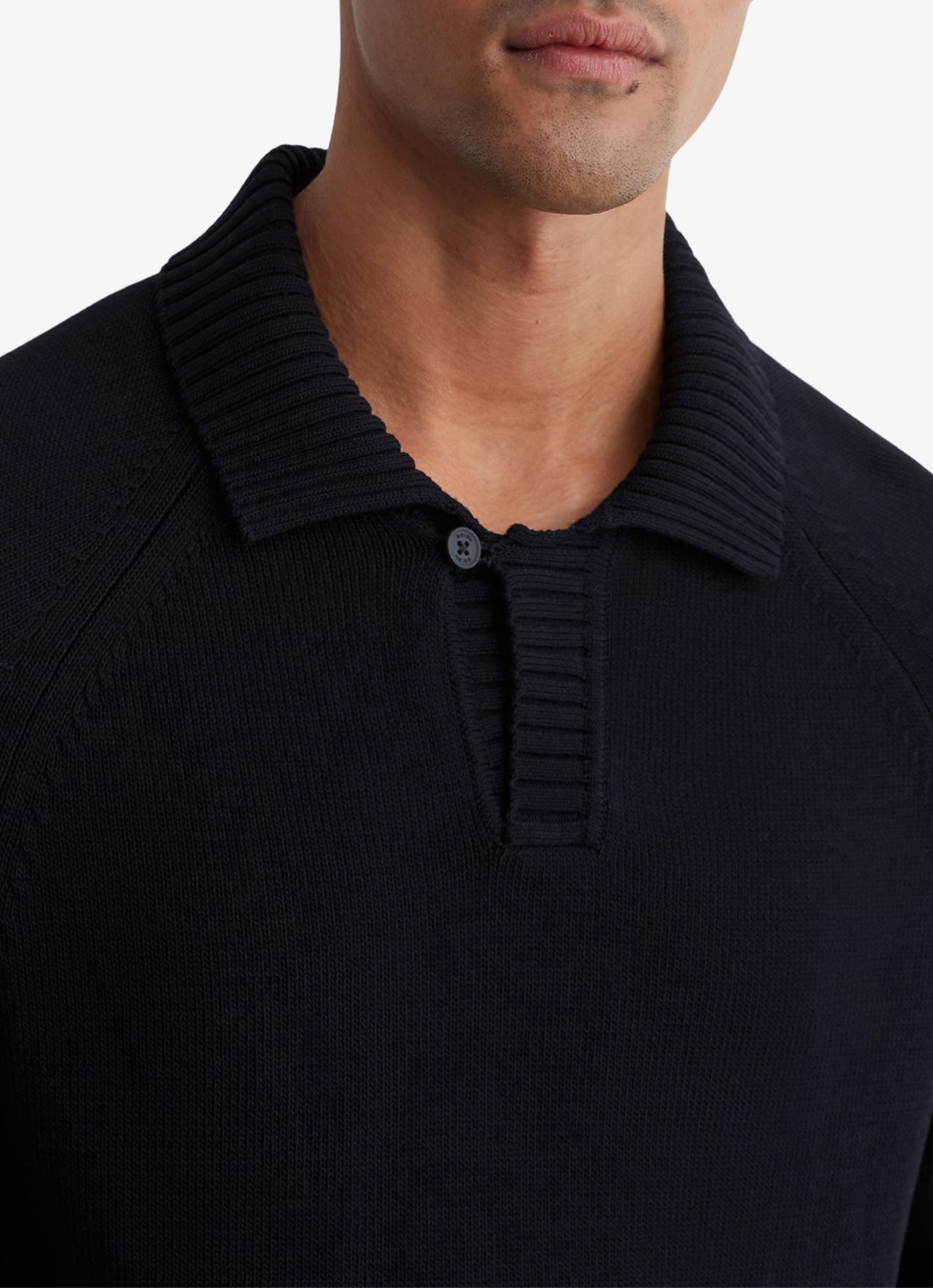 Reiss Ashdown Cotton Open-Collar Polo Jumper  - detail 2 zwart