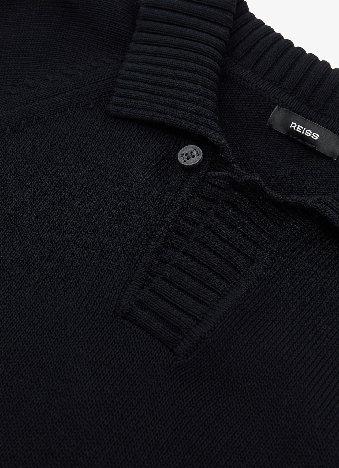 Reiss Ashdown Cotton Open-Collar Polo Jumper  - detail 4 zwart