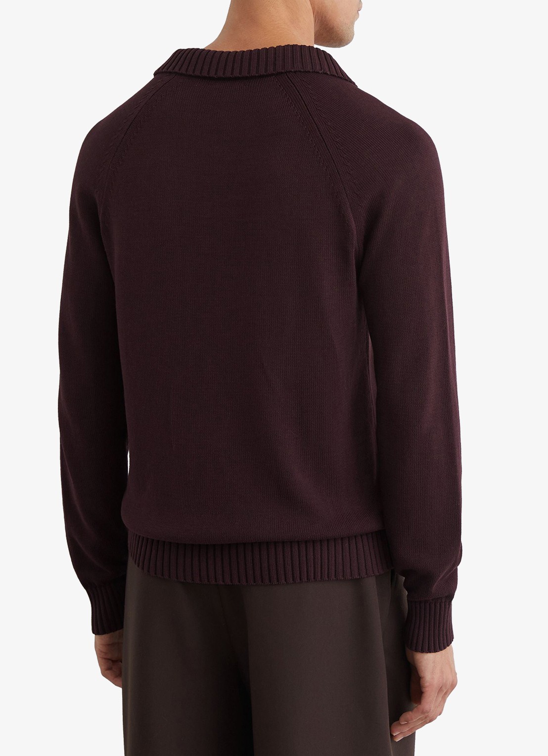 Reiss Ashdown Cotton Open-Collar Polo Jumper  - achterkant 5 bordeauxrood