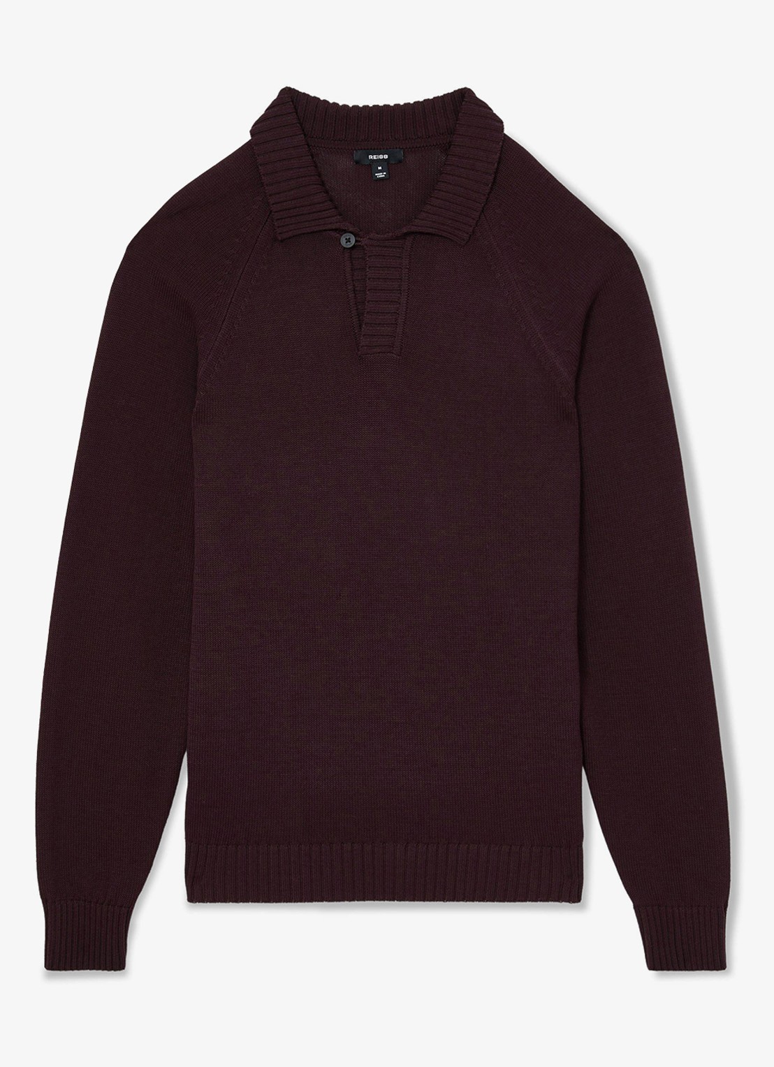 Reiss Ashdown Cotton Open-Collar Polo Jumper  - voorkant bordeauxrood