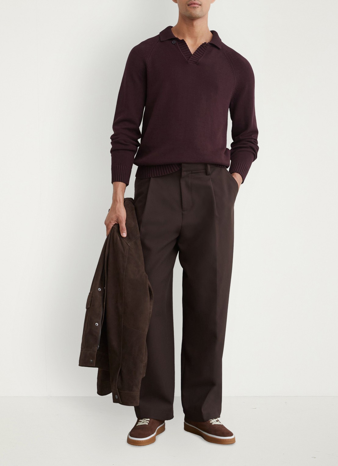 Reiss Ashdown Cotton Open-Collar Polo Jumper  - voorkant 2 bordeauxrood