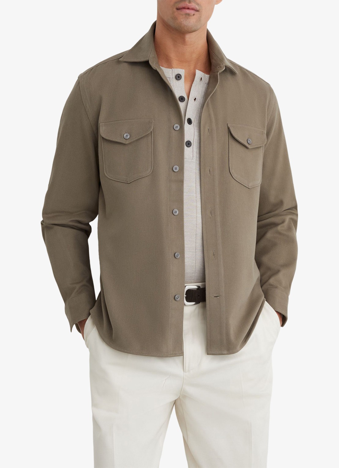 Reiss Astra regular fit overshirt met borstzakken - detail 2 beige