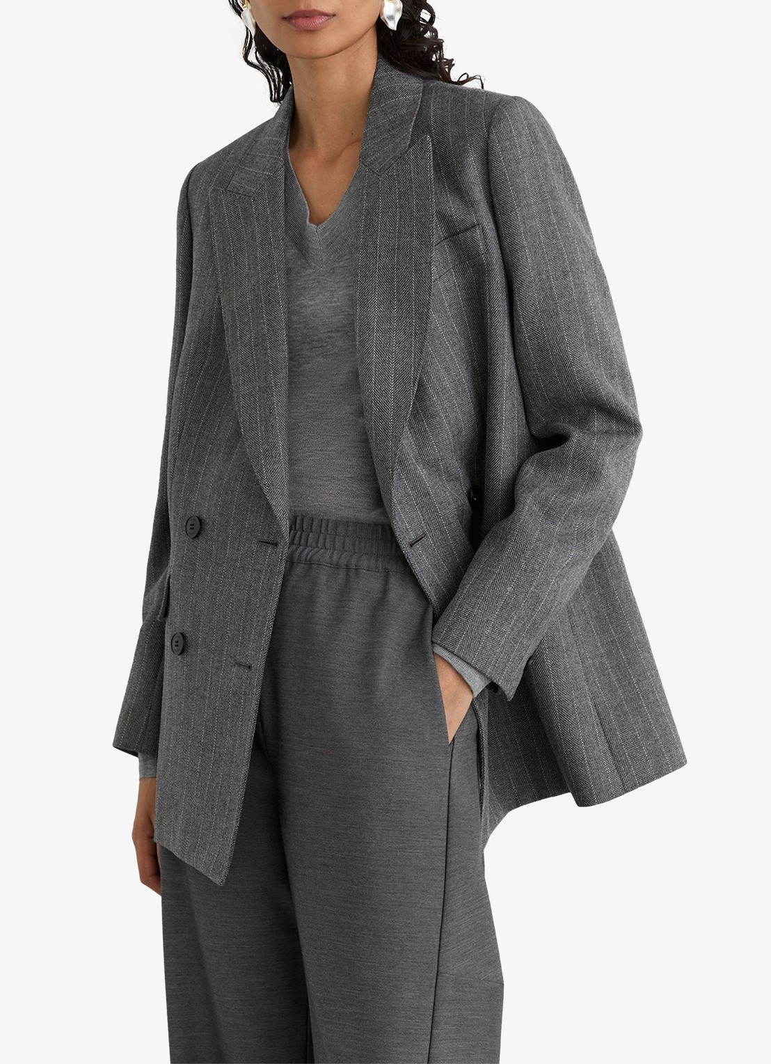 Reiss Astrid double-breasted blazer van wol met streepprint - detail 3 grijs