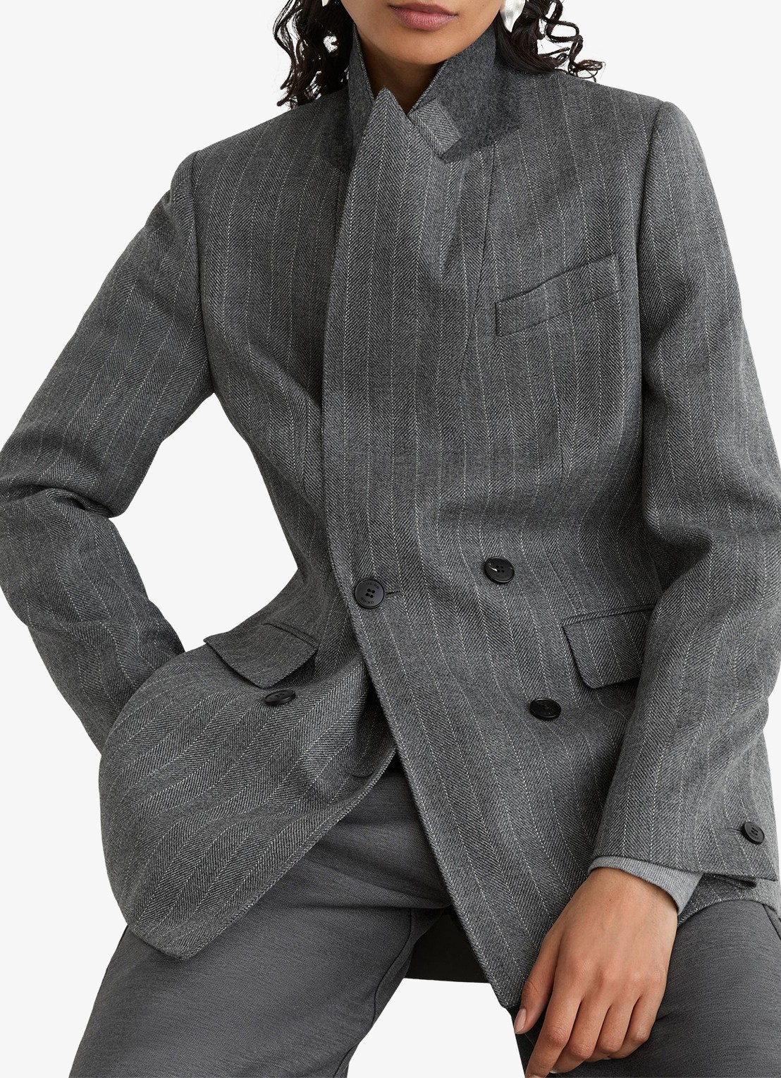 Reiss Astrid double-breasted blazer van wol met streepprint - detail 4 grijs