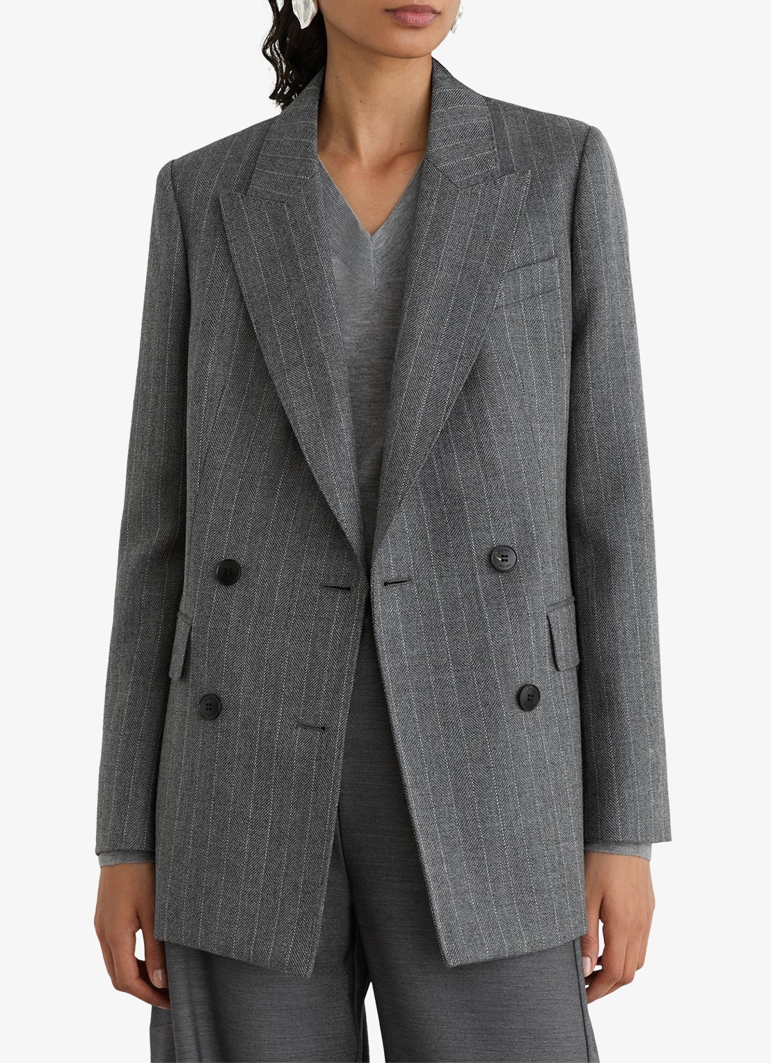 Reiss Astrid double-breasted blazer van wol met streepprint - detail 5 grijs