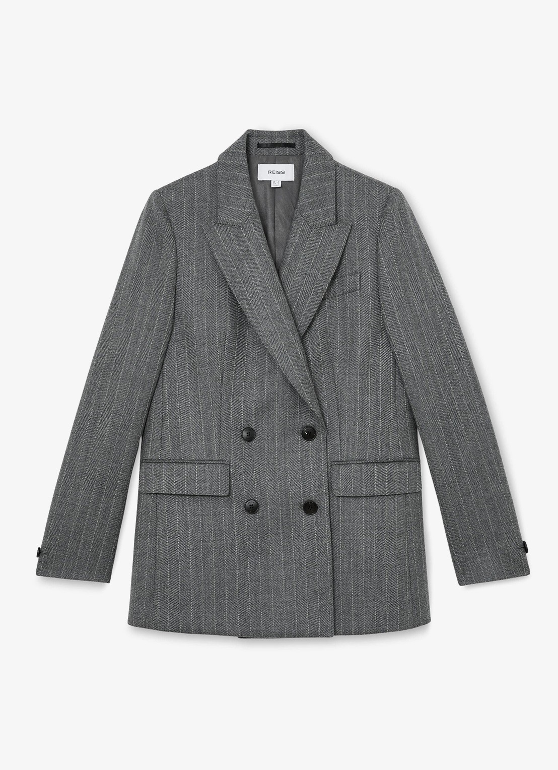 Reiss Astrid double-breasted blazer van wol met streepprint - voorkant grijs