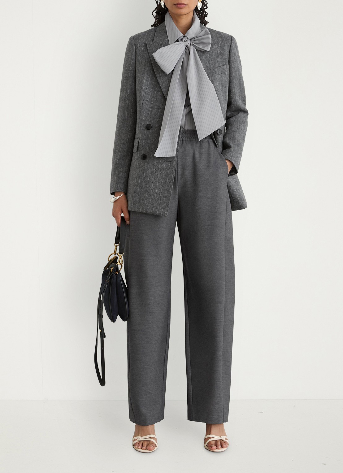 Reiss Astrid double-breasted blazer van wol met streepprint - voorkant 2 grijs
