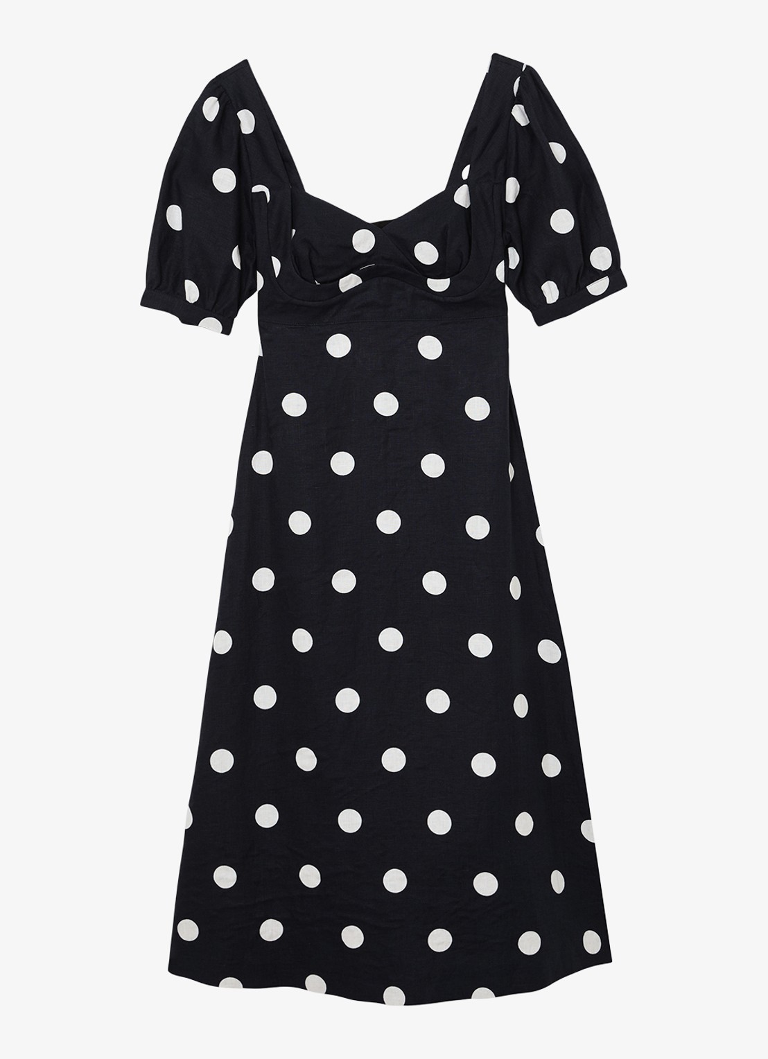 Reiss Astrid midi jurk van linnen met pofmouw - voorkant 5 zwart