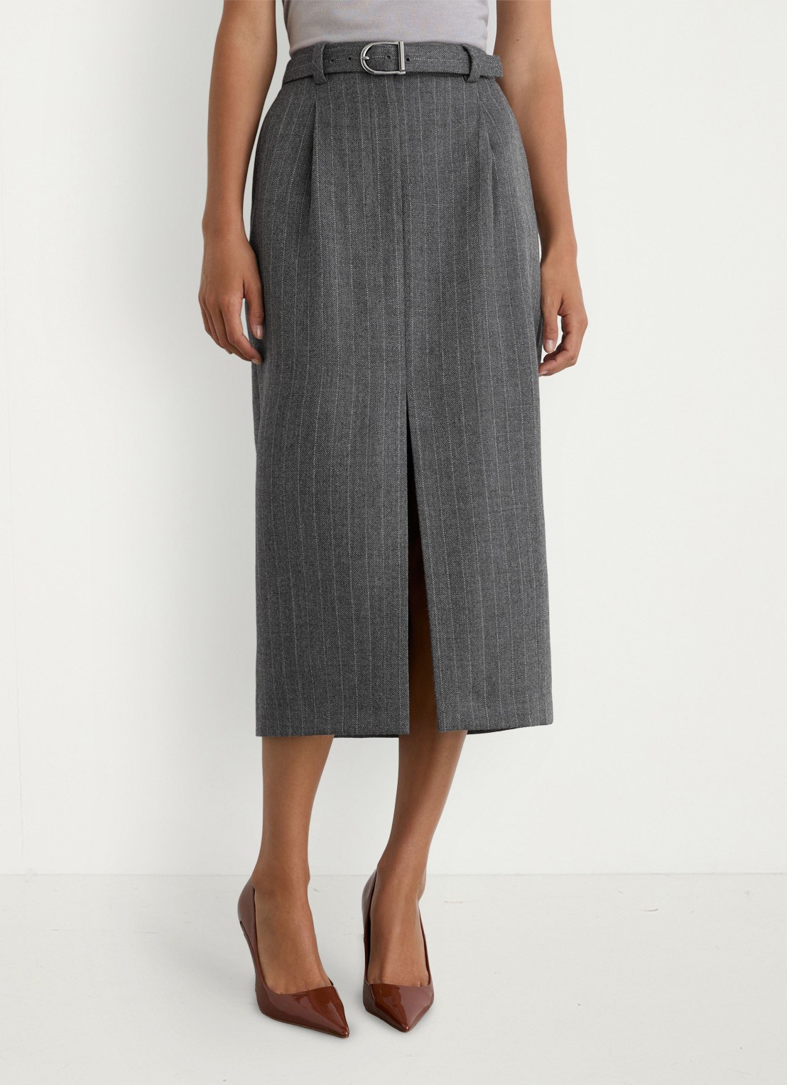 Reiss Astrid midi rok met krijtstreep - detail grijs