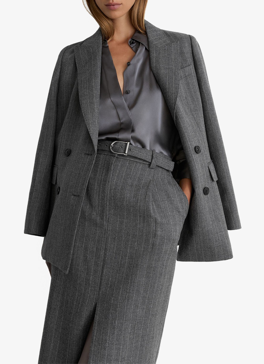 Reiss Astrid midi rok met krijtstreep - detail 2 grijs