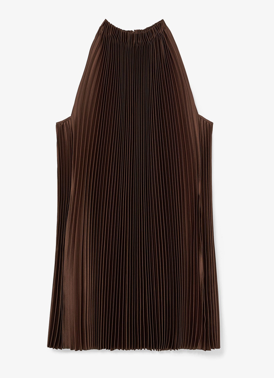 Reiss Astrid mini jurk van satijn met plooien - voorkant 6 chocoladebruin
