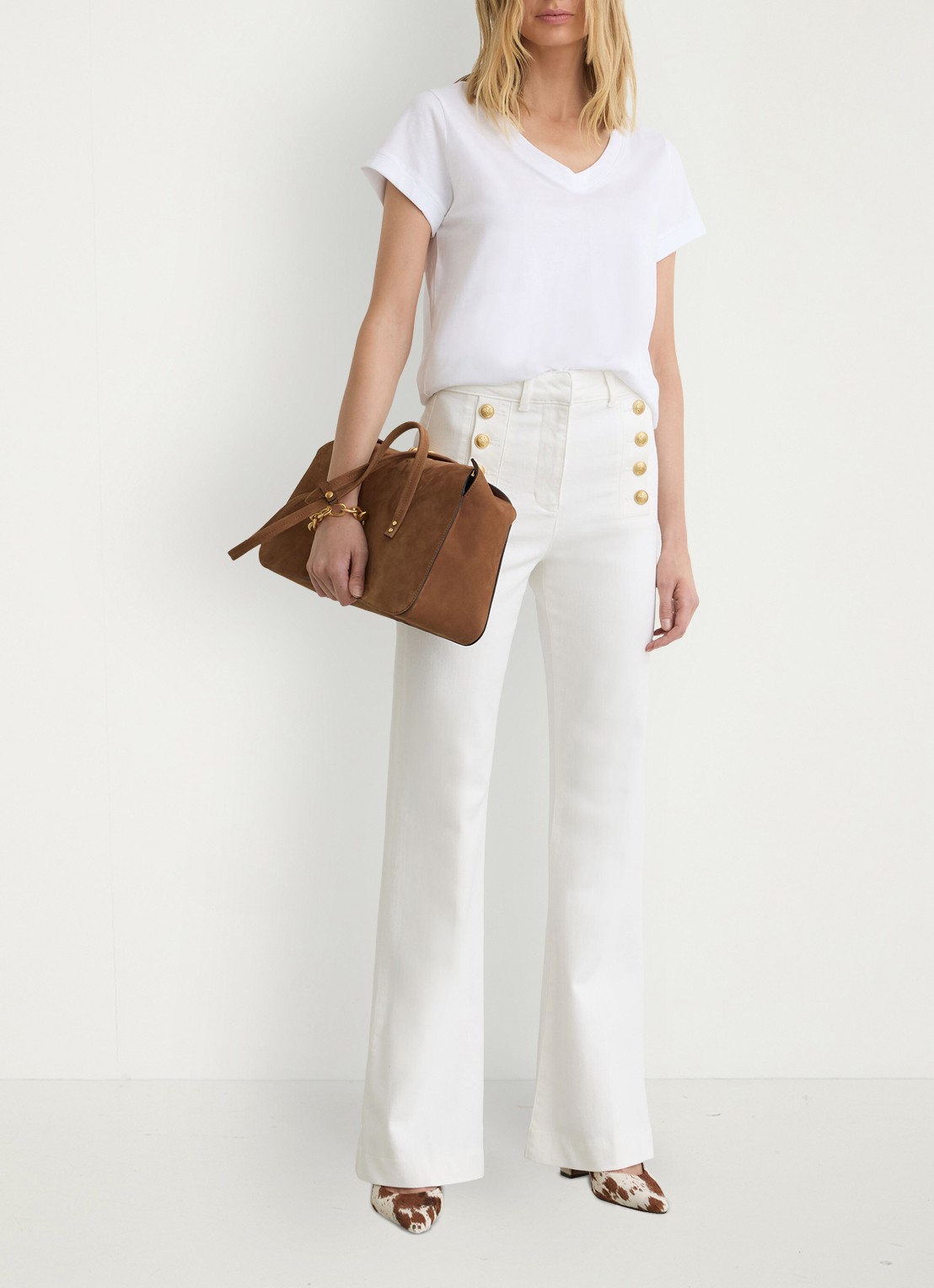 Reiss Athena high waist flared fit jeans in katoenblend - detail 7 wit